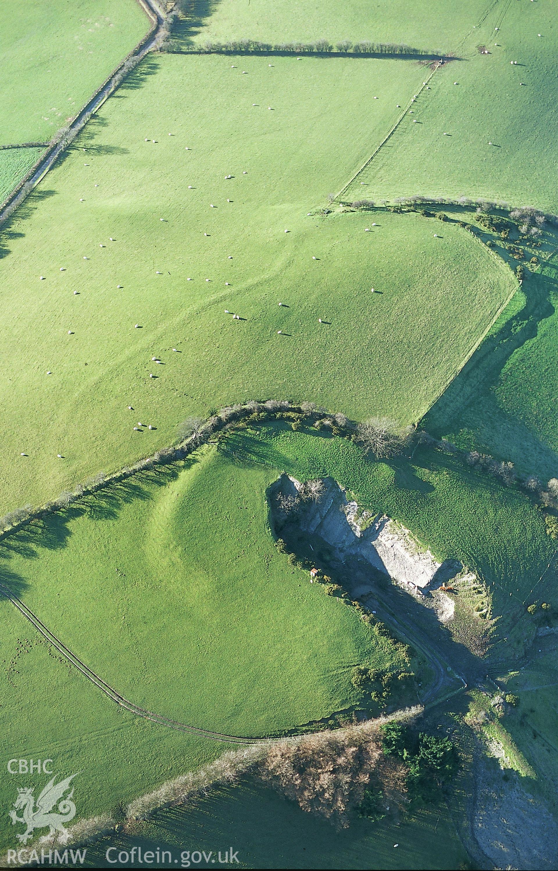Slide of RCAHMW colour oblique aerial photograph of New Cross Hillfort, taken by T.G. Driver, 2001.