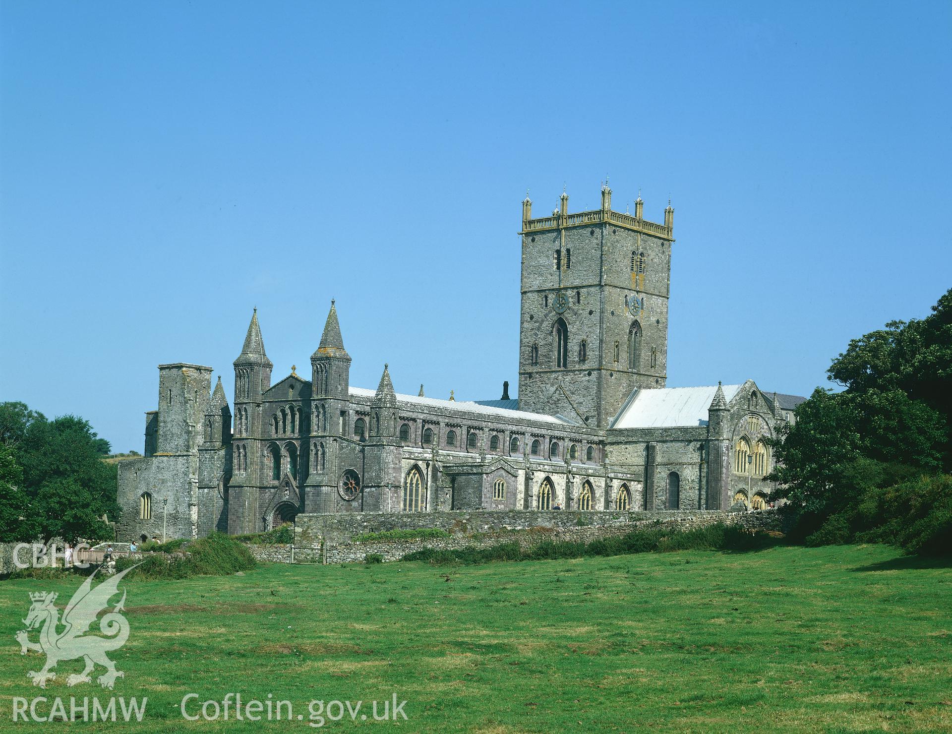 RCAHMW colour transparency of an exterior view of St David's Cathedral.