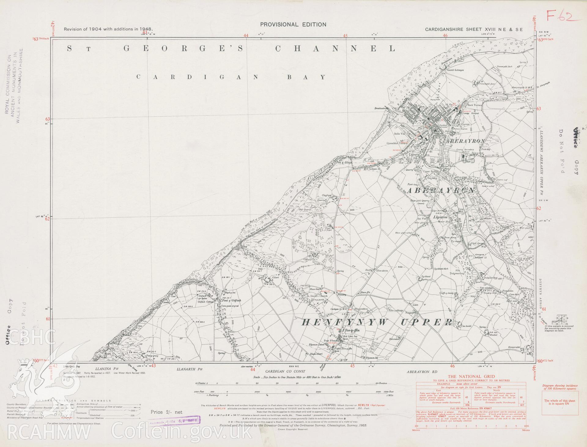 Digital copy of an Ordnance Survey Provisional Edition. Revision of 1904 with additions in 1948.  Aberaeron area.