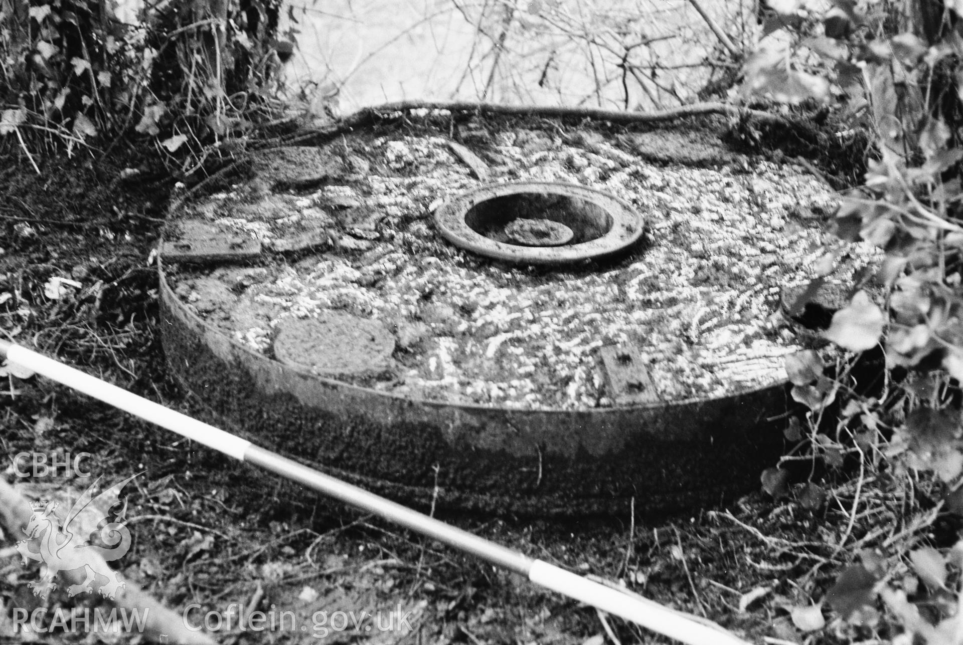 View of millstone at Penlan Flint Mill.