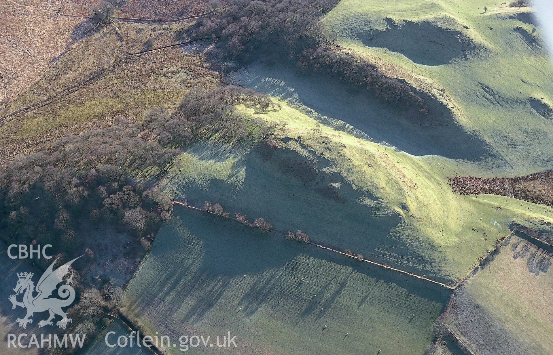 Slide of RCAHMW colour oblique aerial photograph of Gilfach y Dwn, taken by T.G. Driver, 2001.