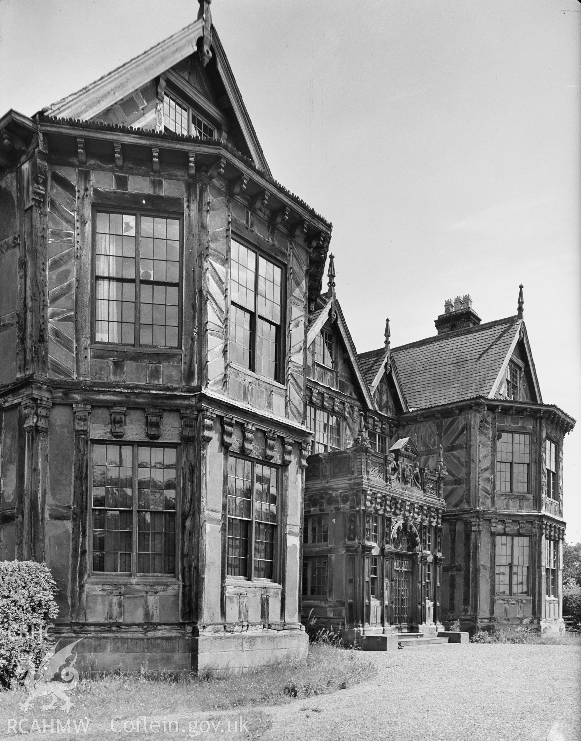 A view of the west front showing the nineteenth century additions of the porch.