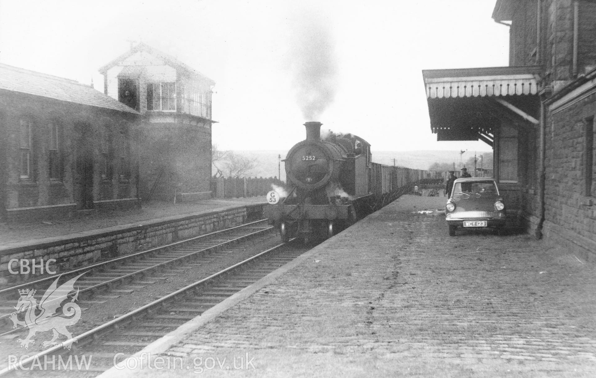 Black and white postcard showing view of Blaenavon Railway Station (higher level). From Rokeby Album VII part 1 of 2 no.10b. Photograph taken in 1961.