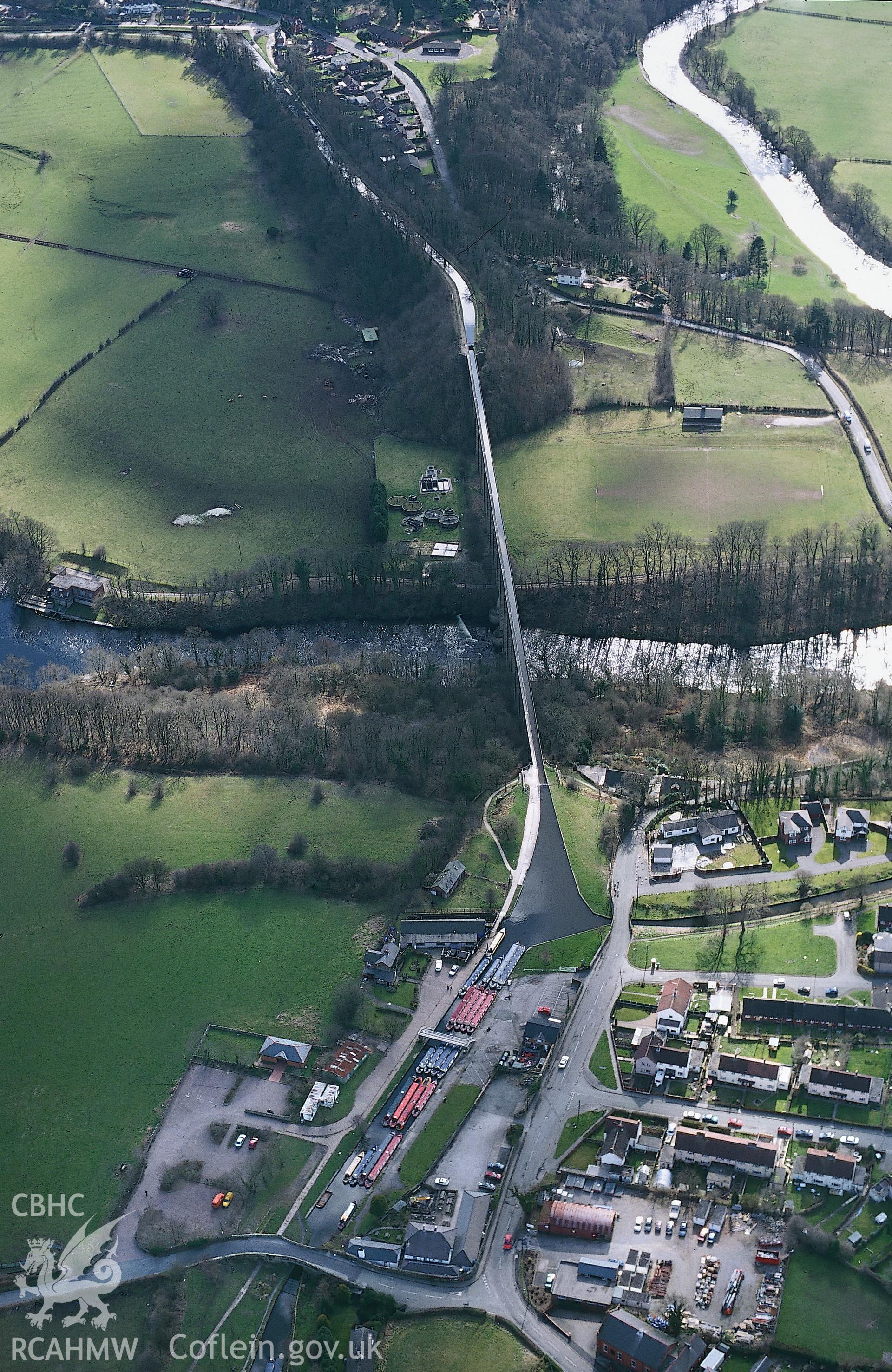 Slide of RCAHMW colour oblique aerial photograph of Pontcysyllte Aqueduct, taken by Toby Driver, 2001.