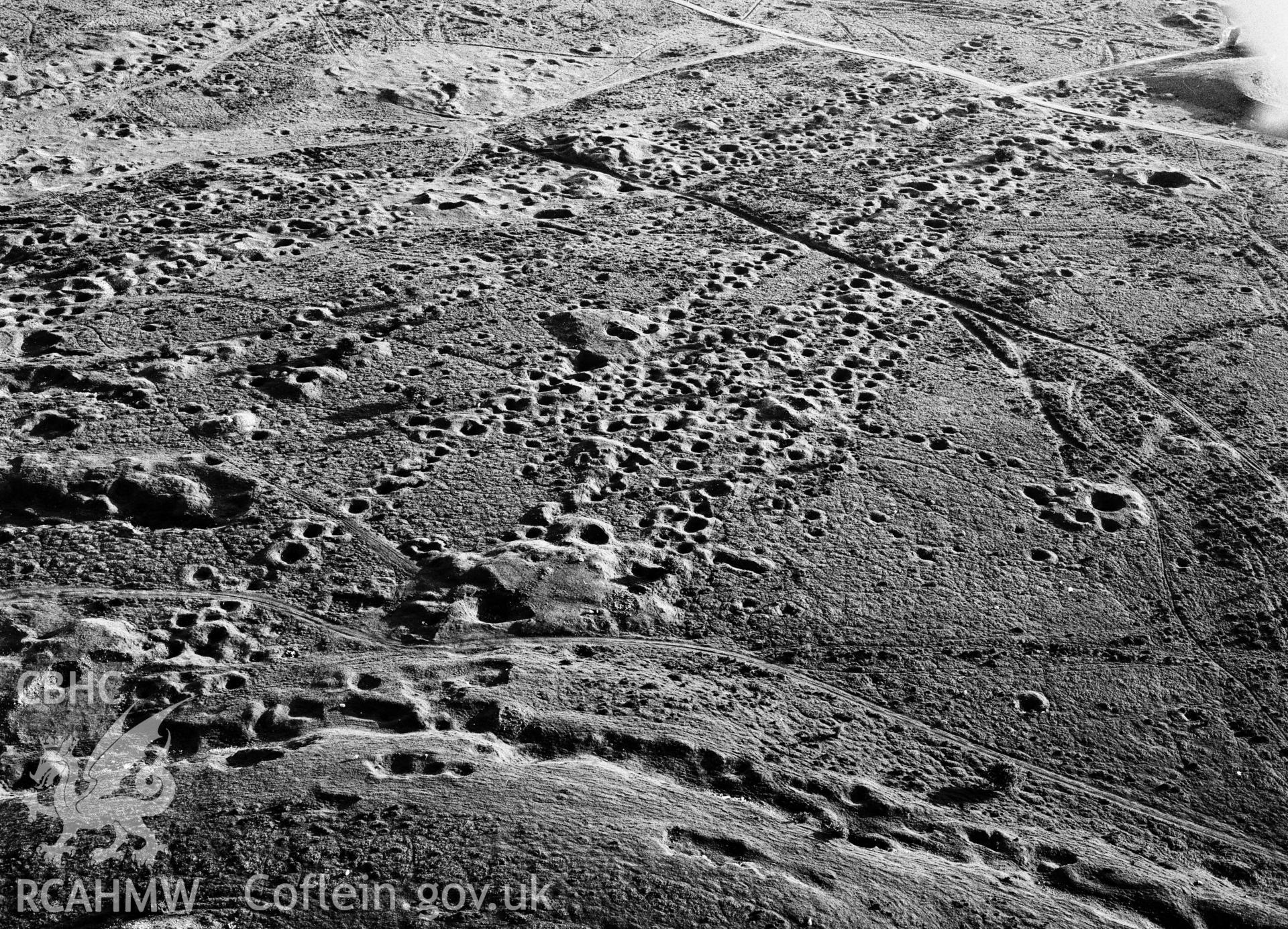 RCAHMW Black and white oblique aerial photograph of Halkyn Mountain, 1993, by C.R. Musson.