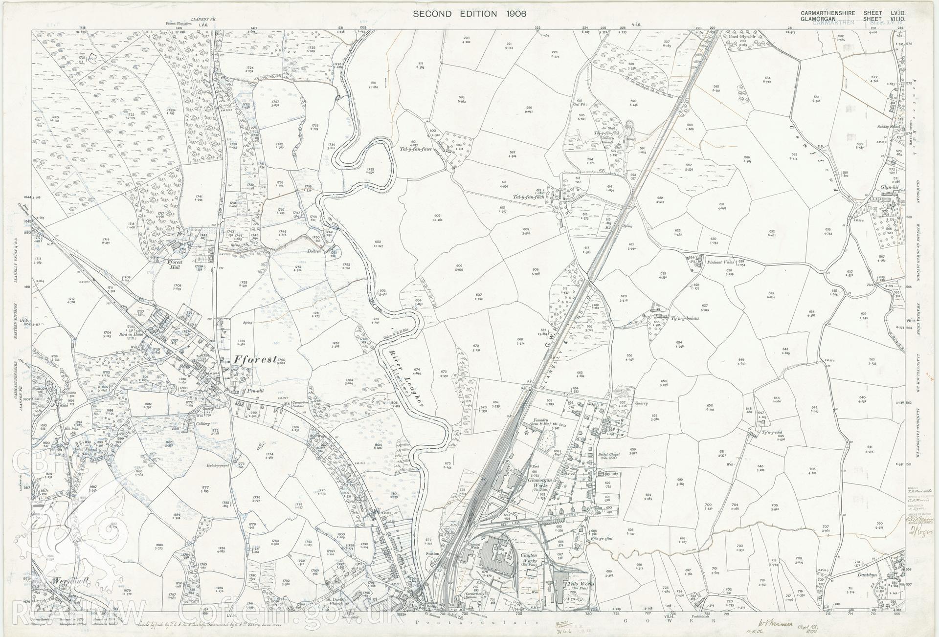 Digital copy of a Second Edition 1906 Ordnance Survey map covering  the Fforest area, Carmarthenshire.