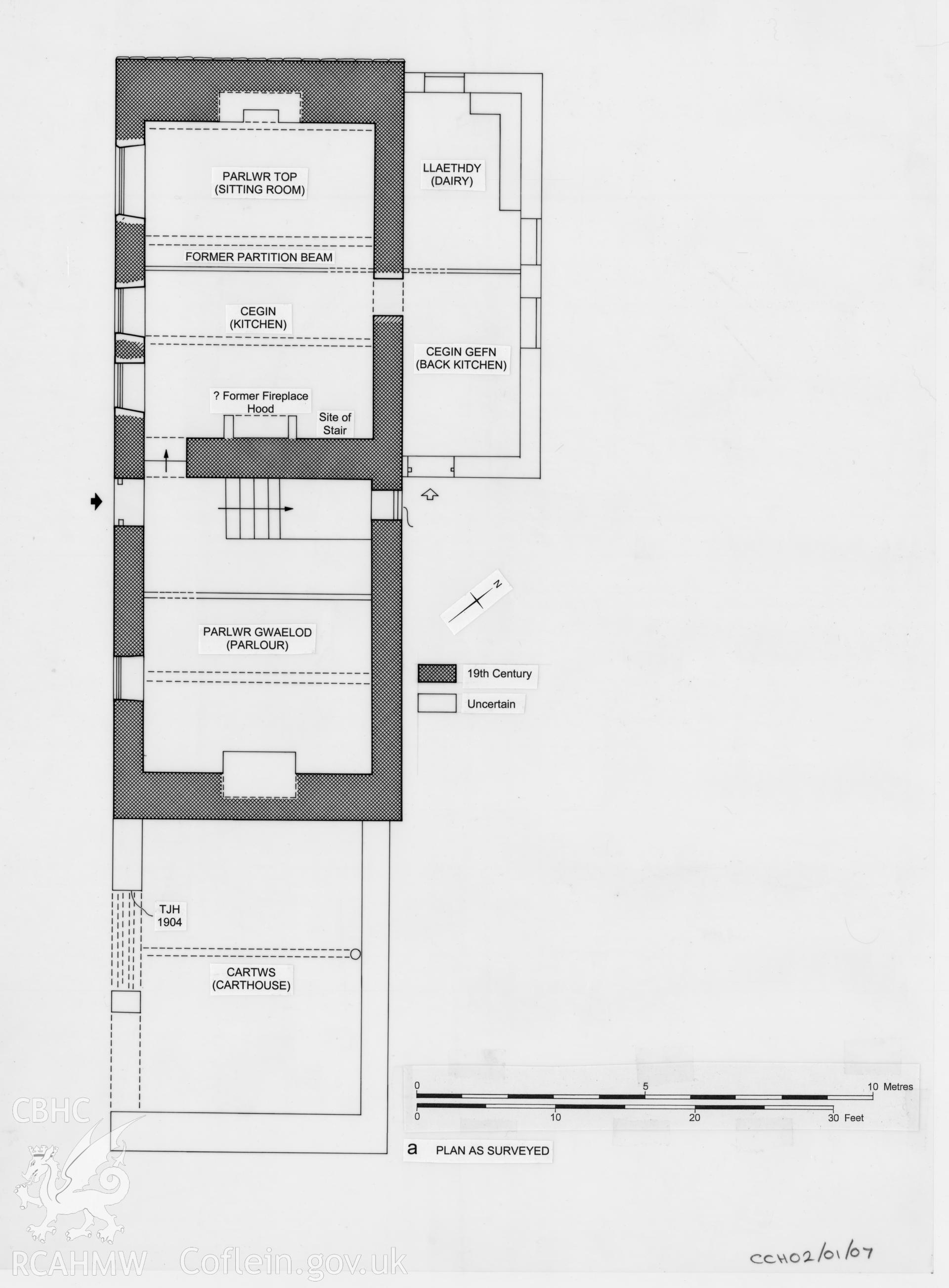 Provisional measured plan of Penyberth, produced by RCAHMW, c.2016.