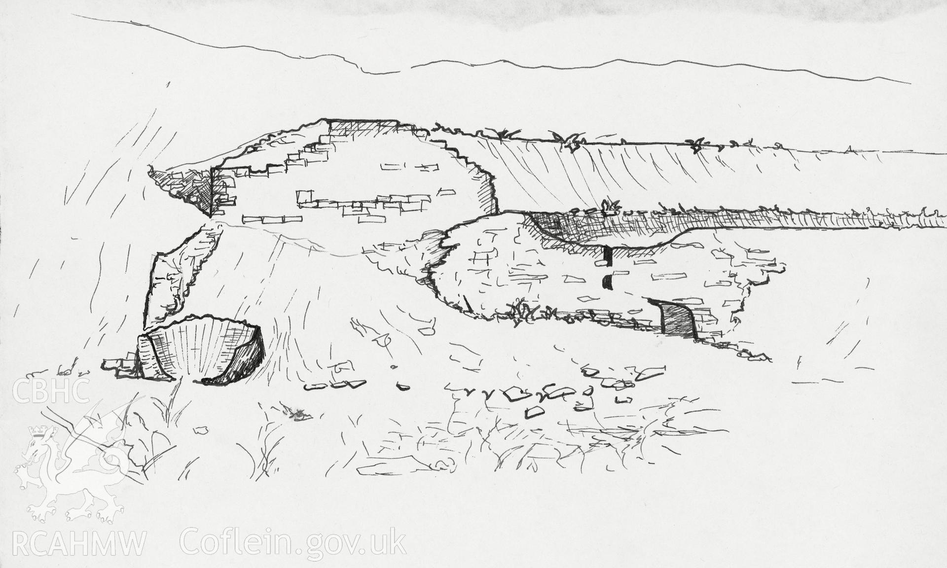 Abercraf Ironworks; sketch by Stephen Hughes, 1975.