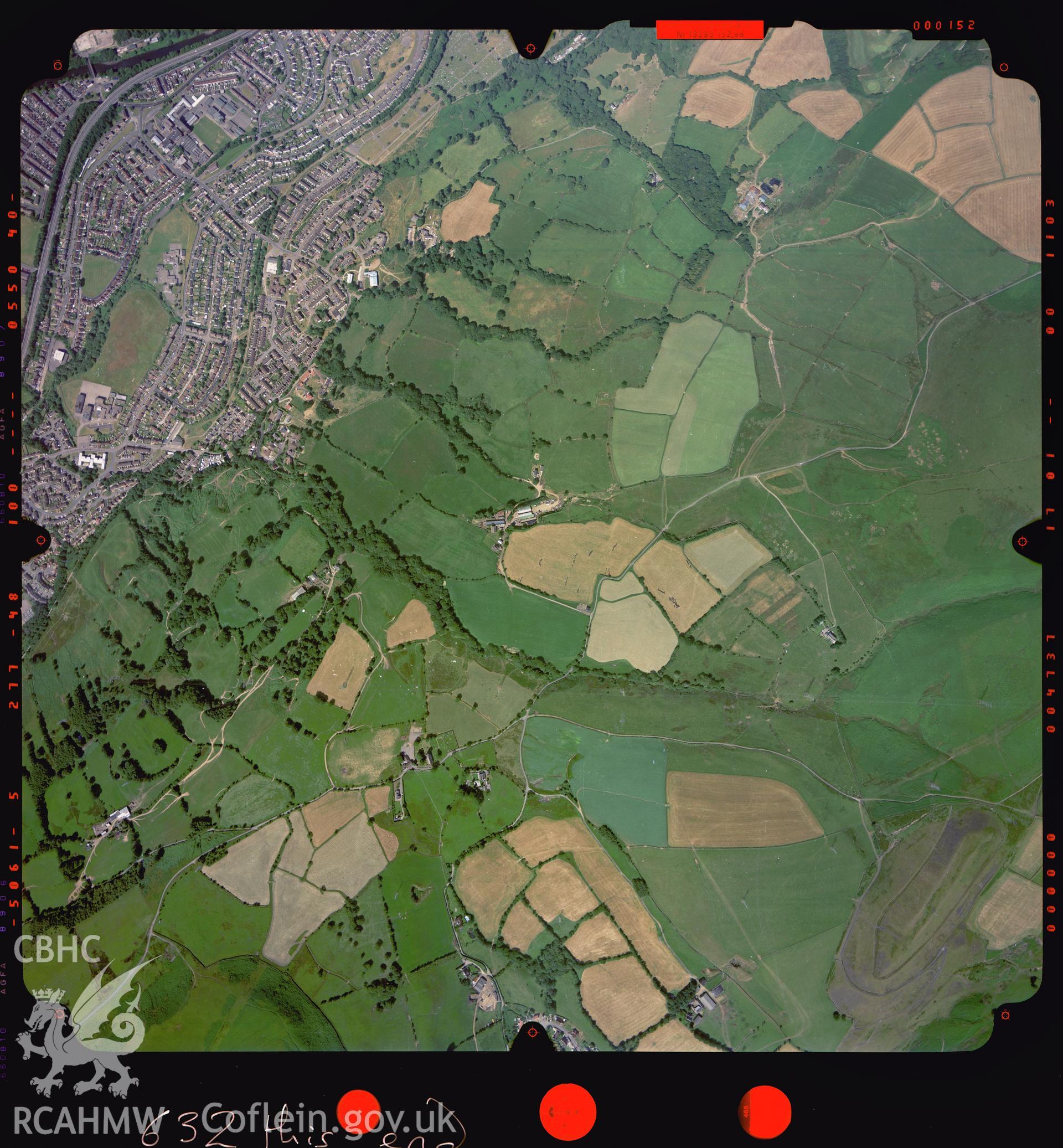 Digitized copy of a colour aerial photograph showing the area around Pontypridd centred on NGR  309984 189766), taken by Ordnance Survey, 2003.