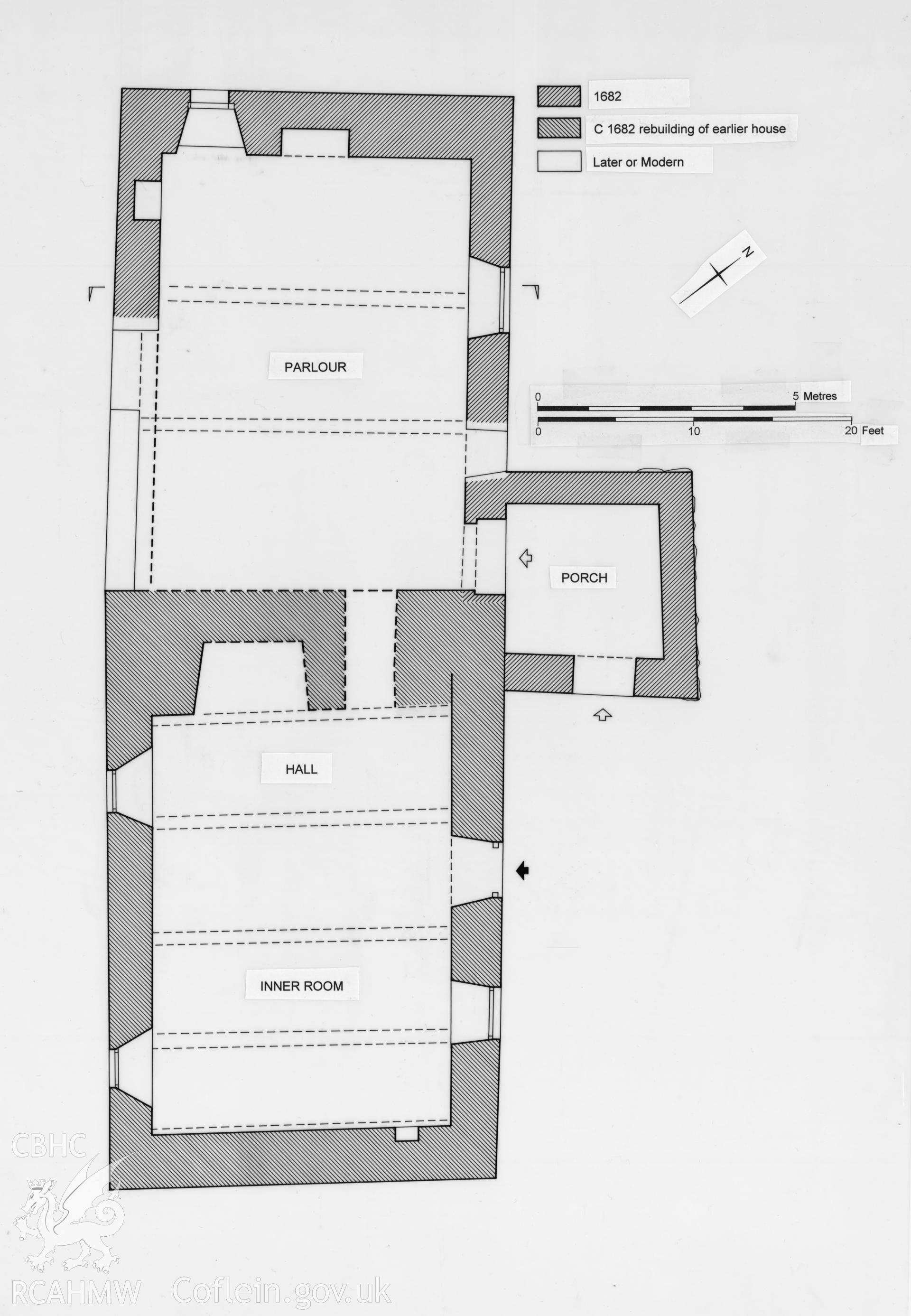 Provisional measured plan of Cefn-gwyn, produced by RCAHMW, c.2016.