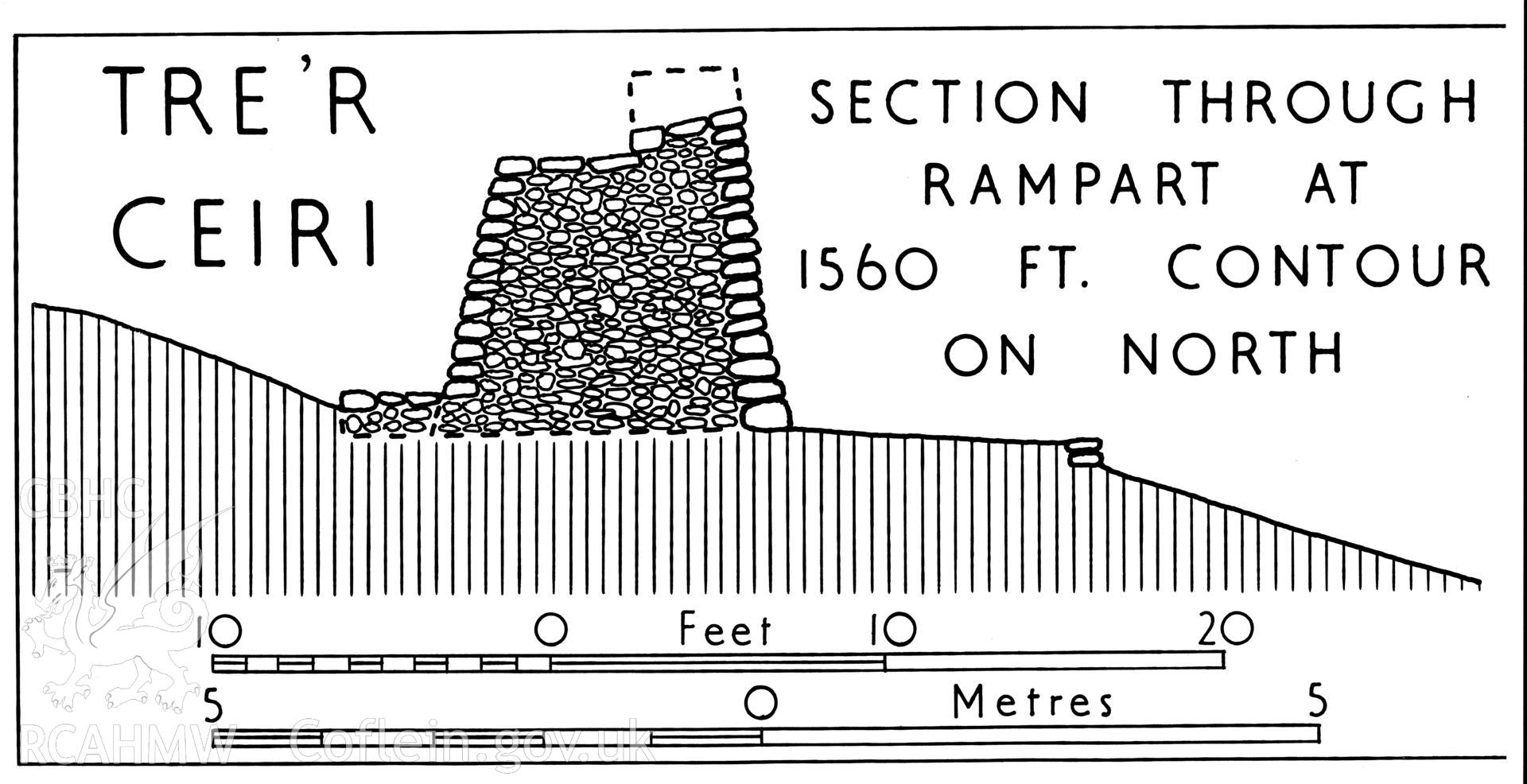 RCAHMW drawing (ink on linen) showing section of Tre'r Ceiri Hillfort, Llanaelhaearn.