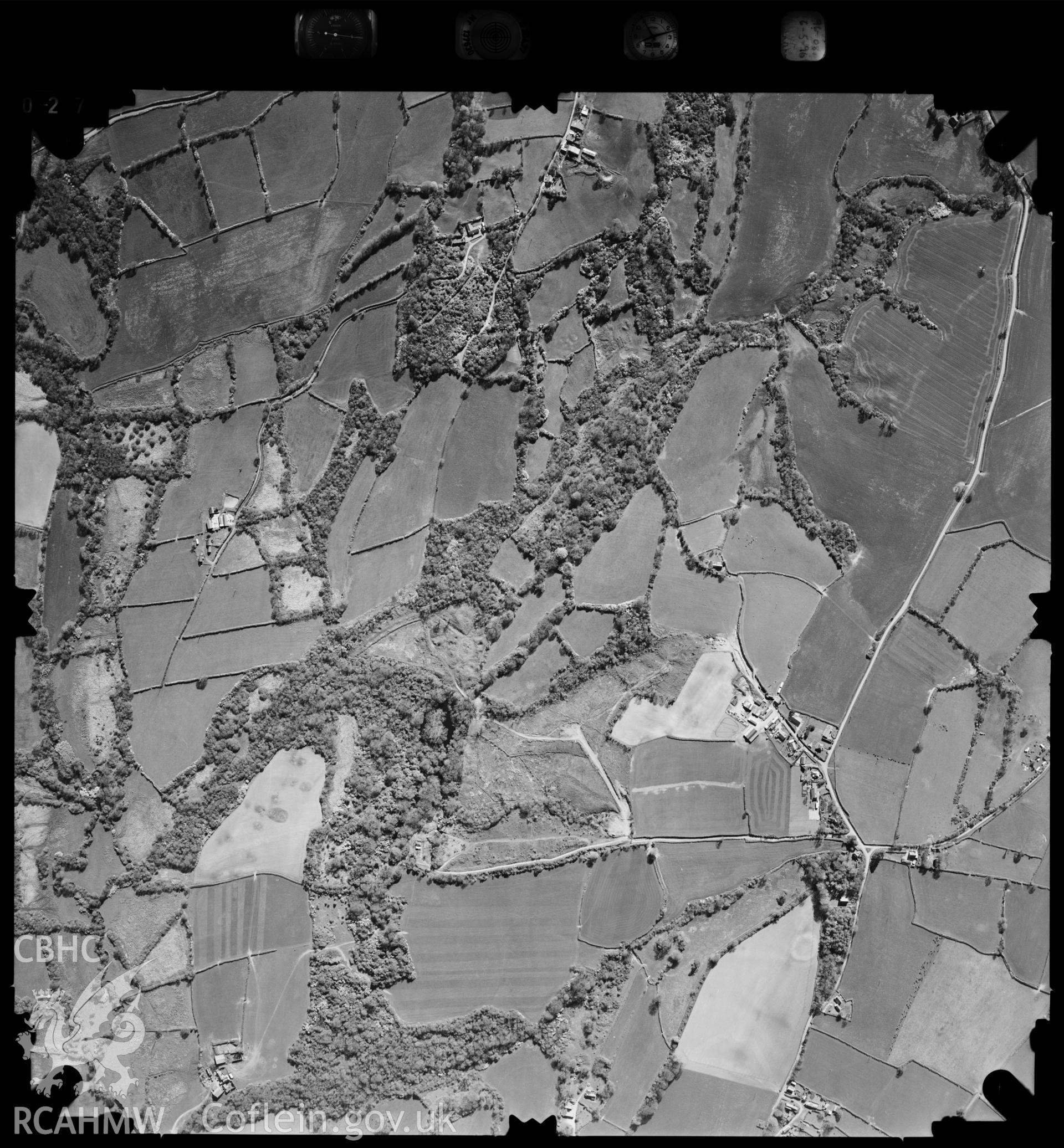 Digitized copy of an aerial view of the village of Lanesend near Cresselly, Pembrokeshire taken by Ordnance Survey, 1996