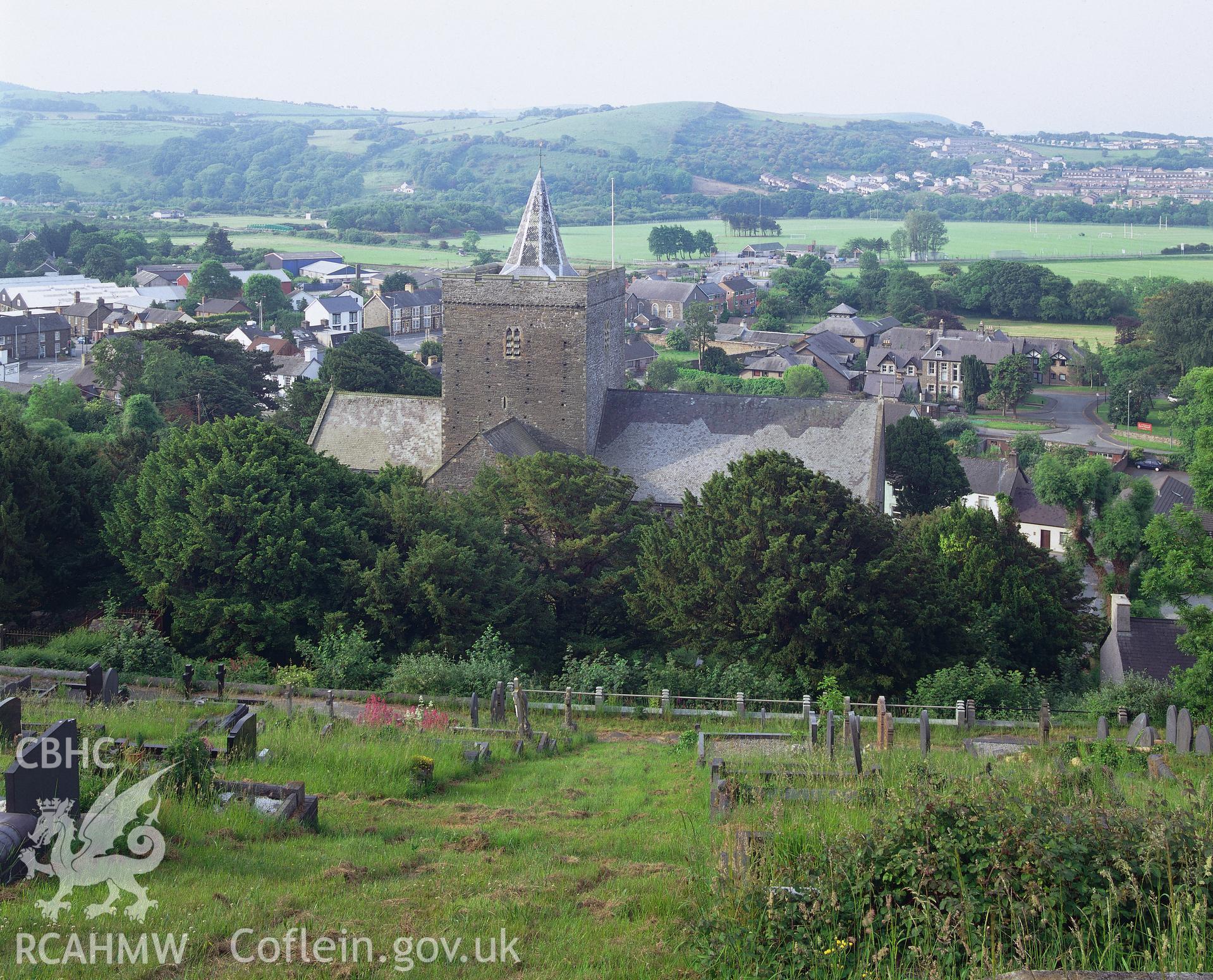 RCAHMW colour transparency showing exterior view of St Padarn's Church, Llanbadarn Fawr.