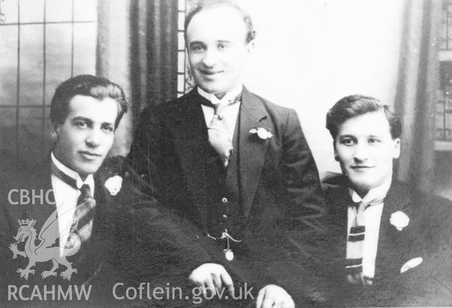 Portrait of Attilio, Jack and Alf Conti of Conti Bros shop in Ystradgynlais.