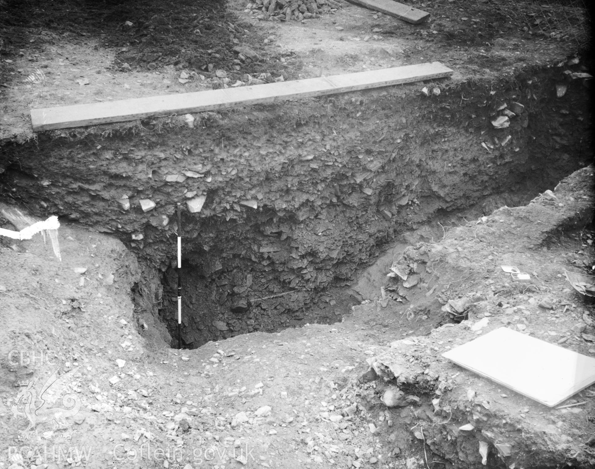 Neolithic Axe Factory, Mynydd Rhiw, Caernarvonshire; black and white photograph taken during the 1959 excavations.