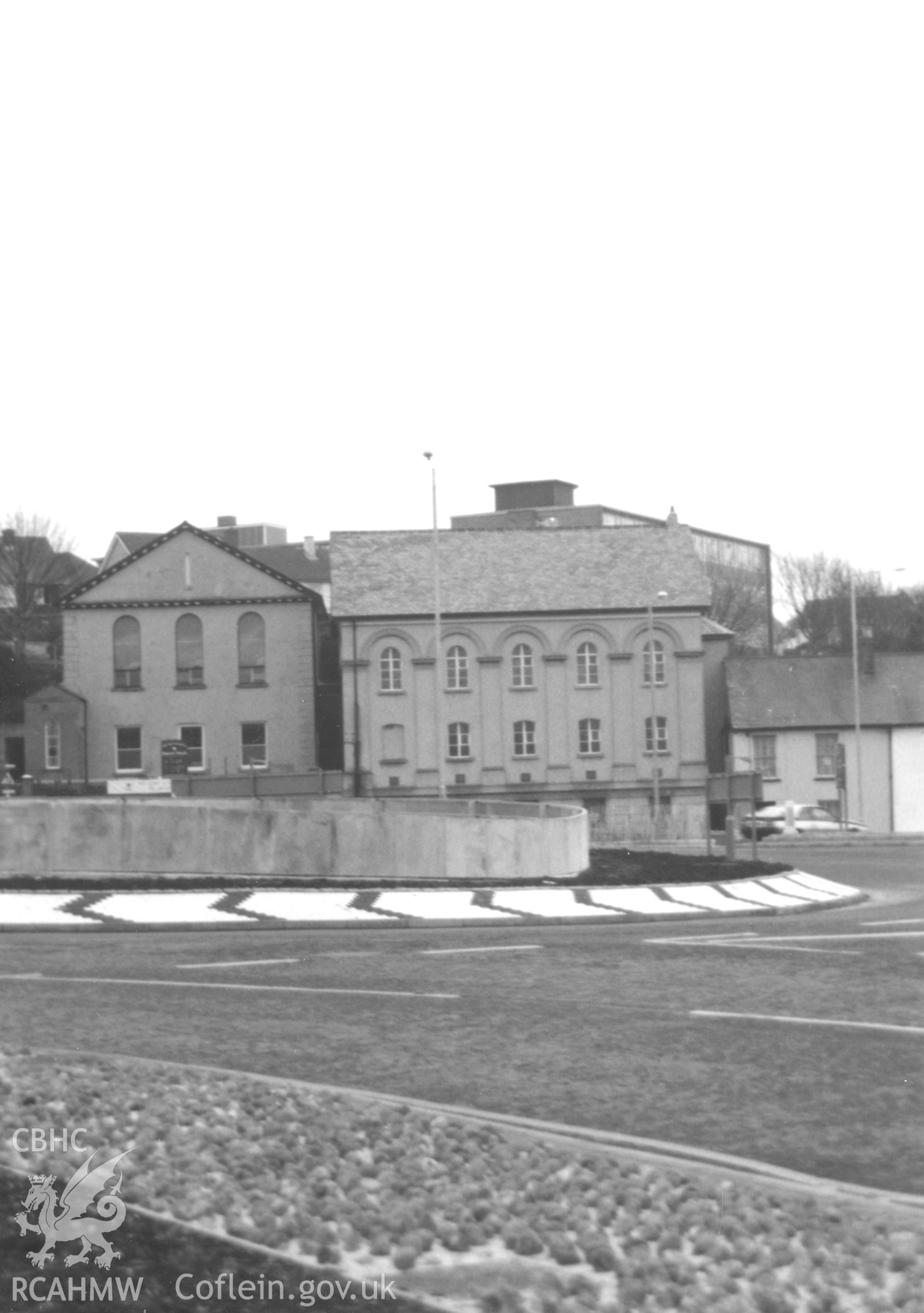 Digital copy of a black and white photograph showing a general view of Hill Park Baptist Chapel, Haverfordwest, taken by Robert Scourfield, 1996.