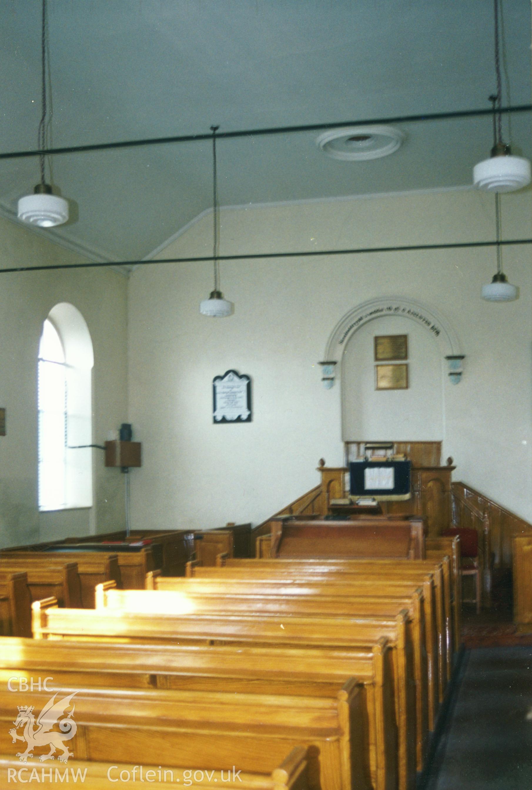 Digital copy of a colour photograph showing an exterior view of Pumpsaint Welsh Calvinistic Methodist Chapel, taken by Robert Scourfield, c.1996.