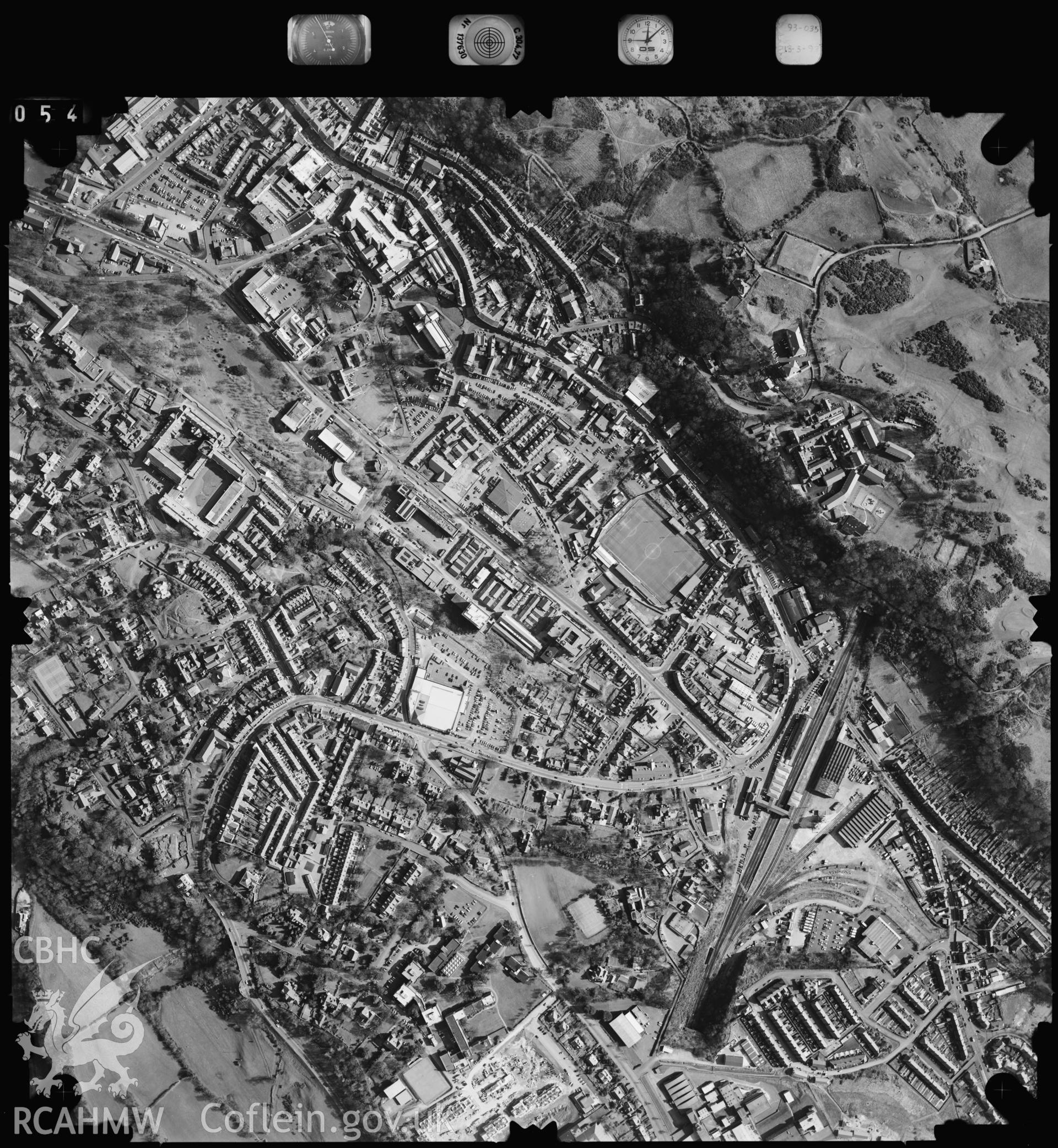 Digitized copy of an aerial photograph showing Upper Bangor area, taken by Ordnance Survey, 1995.