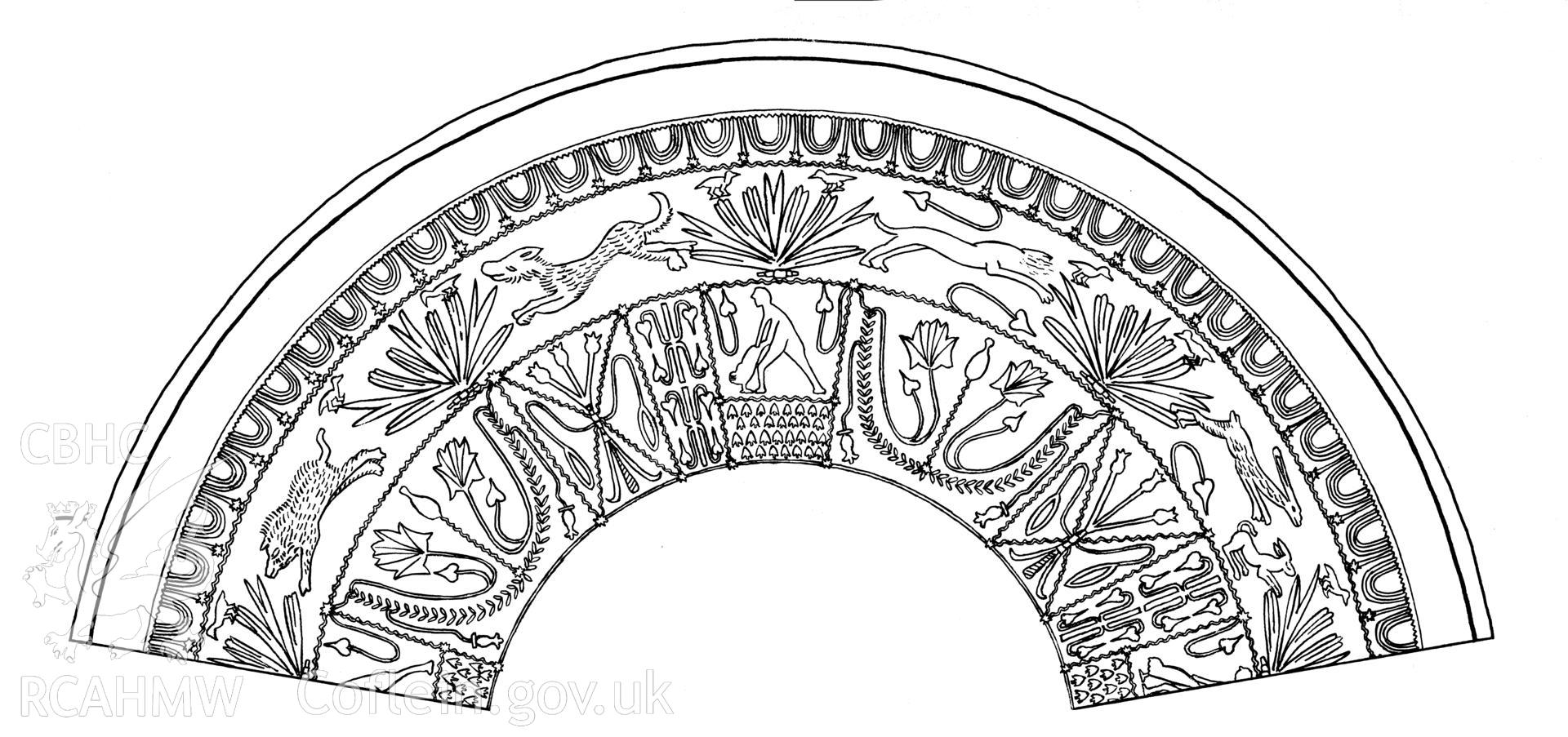 RCAHMW drawing (ink on linen) showing detail of Samian at Pen Llystyn, Dolbenmaen.