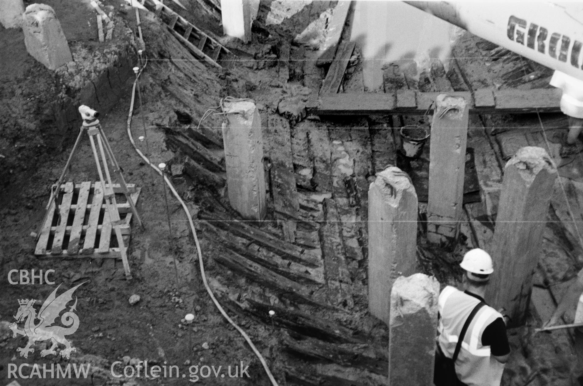 Excavation - detail of frame, showing treenail fastenings for inner planking.