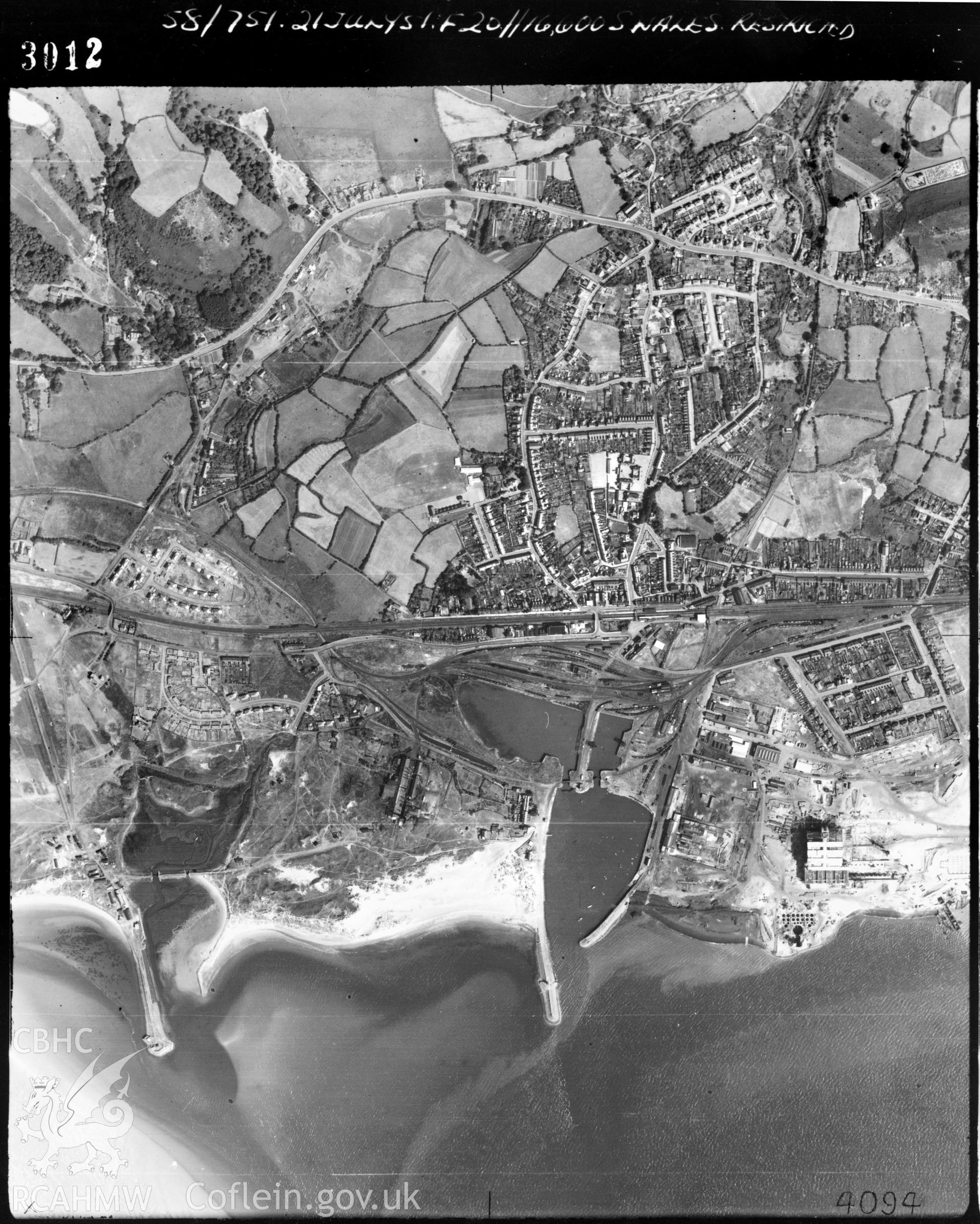 Black and white vertical aerial photograph taken by the RAF on 21/07/1951 centred on SN44540075 at a scale of 1:10000. The photograph includes part of Cefn Sidan community in Carmarthenshire.