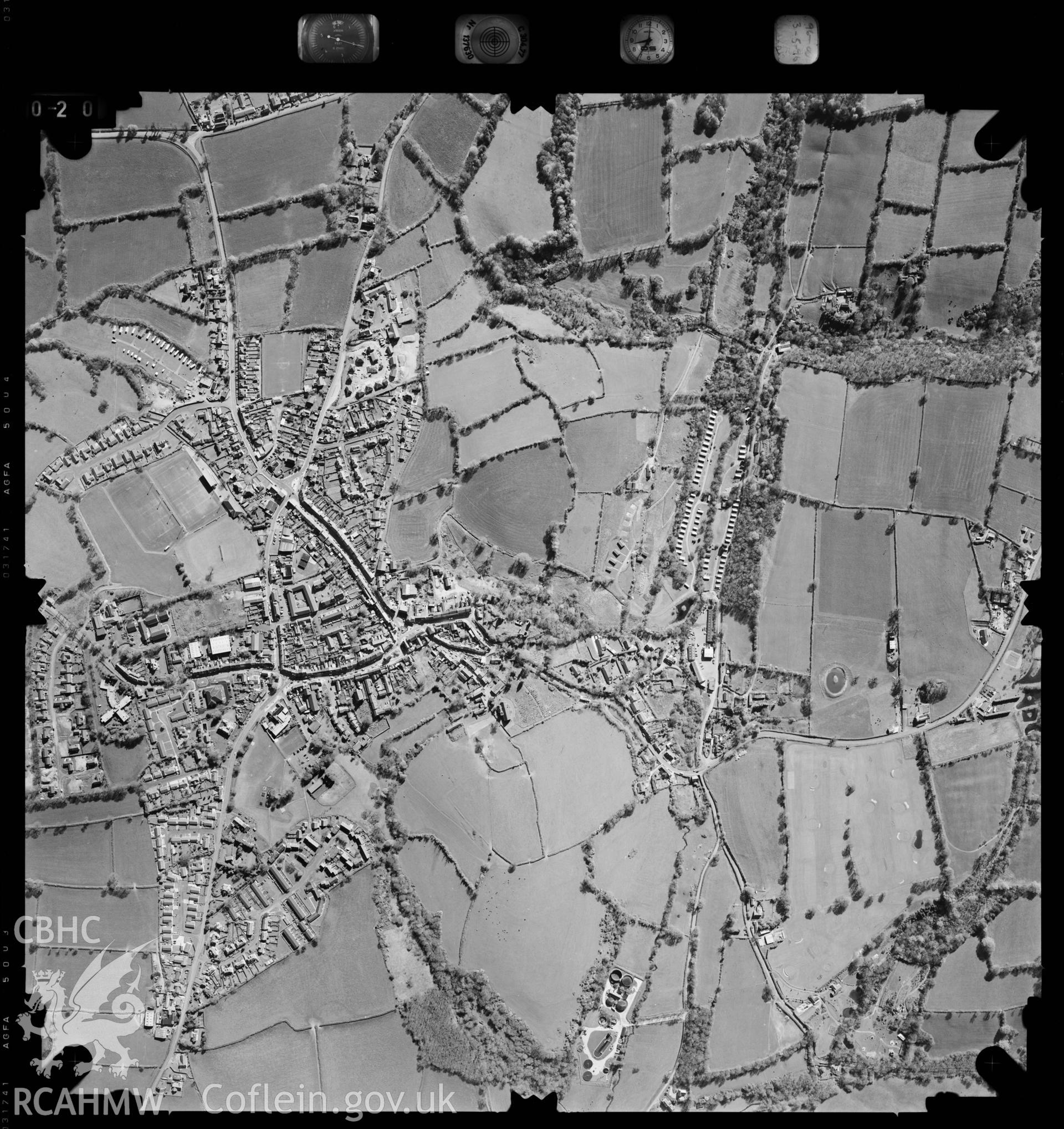 Digitized copy of an aerial photograph showing Narberth area, taken by Ordnance Survey, 1992.