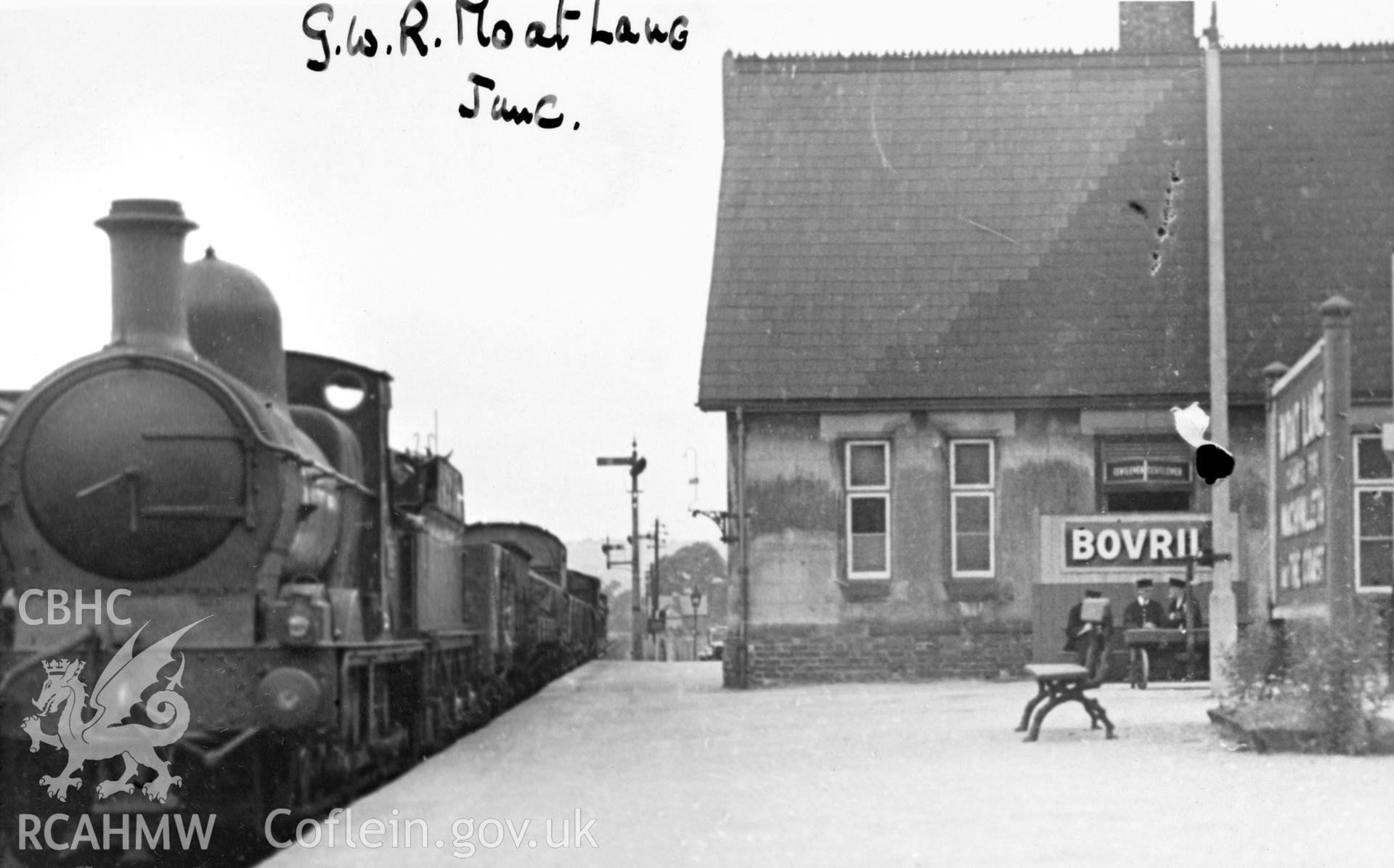 Black and white postcard showing view of Moat Lane Railway Station. From Rokeby Album V, no.70a.