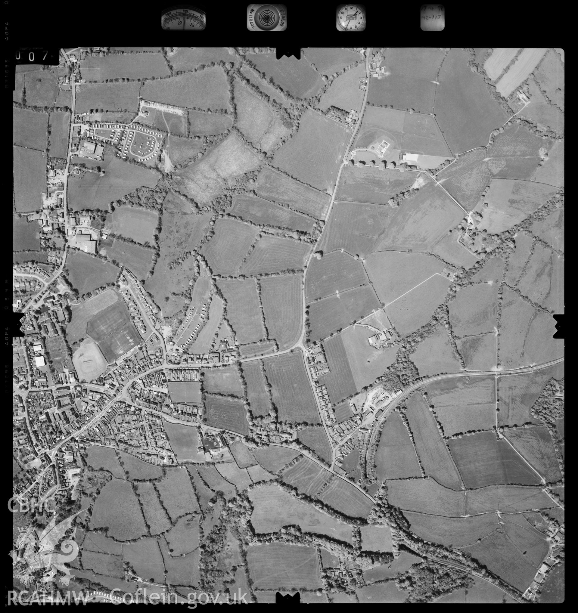 Digitized copy of an aerial photograph showing Narberth area, taken by Ordnance Survey, 1992.