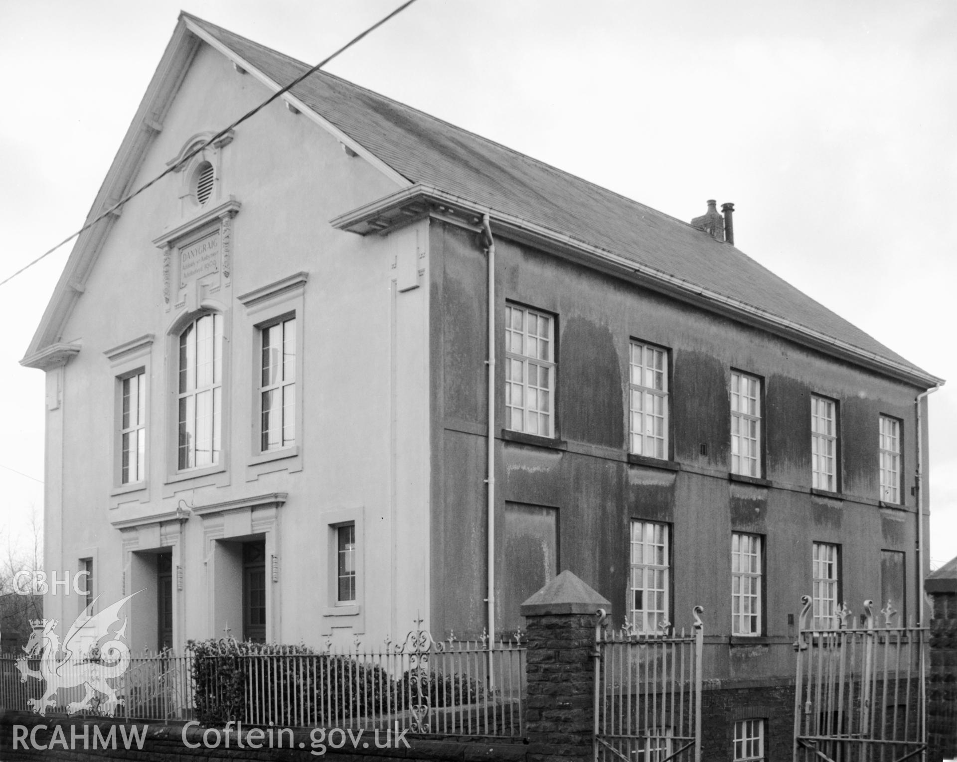 Digitized copy of an undated black and white photograph showing Danygraig Chapel, Alltwen, originals were taken for West Glamorgan Archive Service by G.L. Morgans.