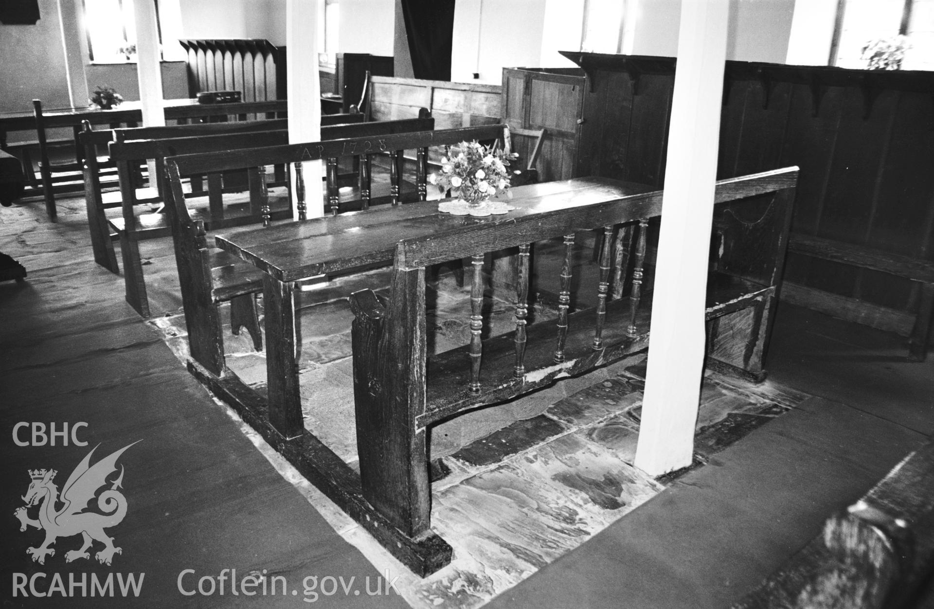 Interior, combined table & benches, dated 1728. NA/RA/94/017