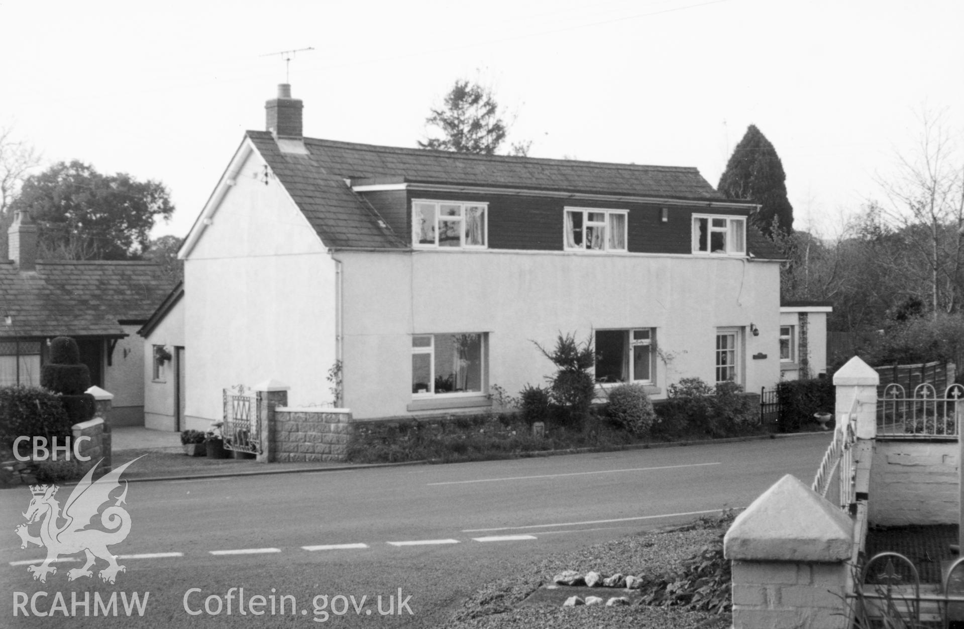 Digital copy of a black and white photograph showing an exterior view of Dryslwyn Welsh Calvinistic Methodist Chapel,  taken by Robert Scourfield, c.1996.