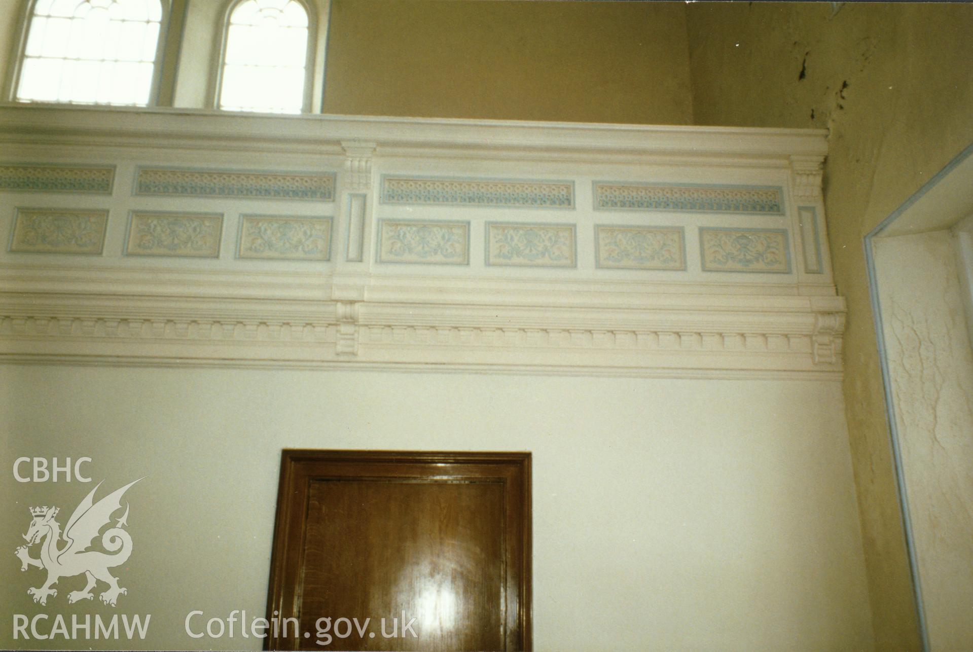 Digital copy of a colour photograph showing an interior view of Zion English Presbyterian Chapel, Carmarthen, taken by Robert Scourfield, undated.