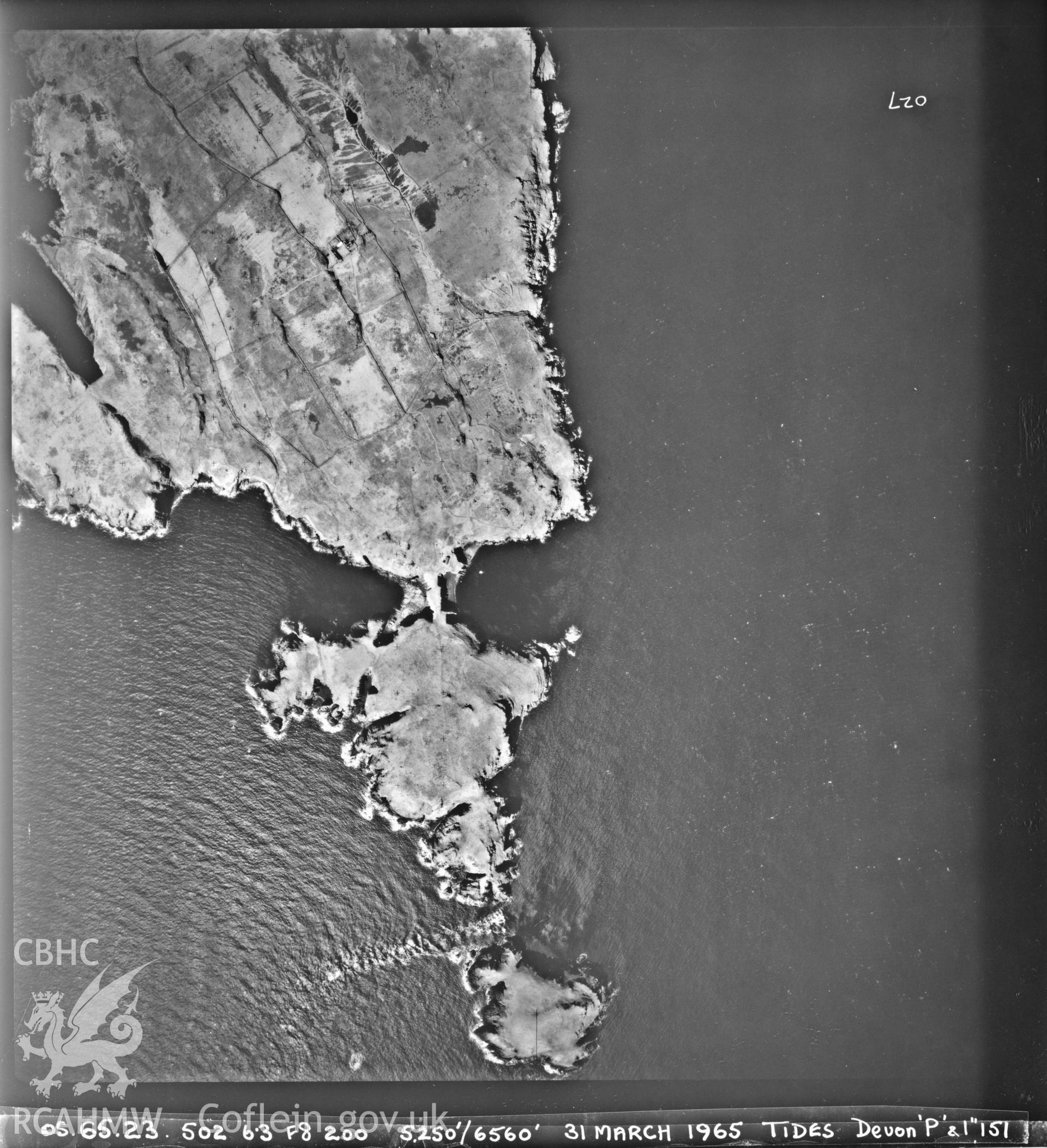 Digitized copy of an aerial photograph showing Skomer Island, taken by Ordnance Survey, 1965