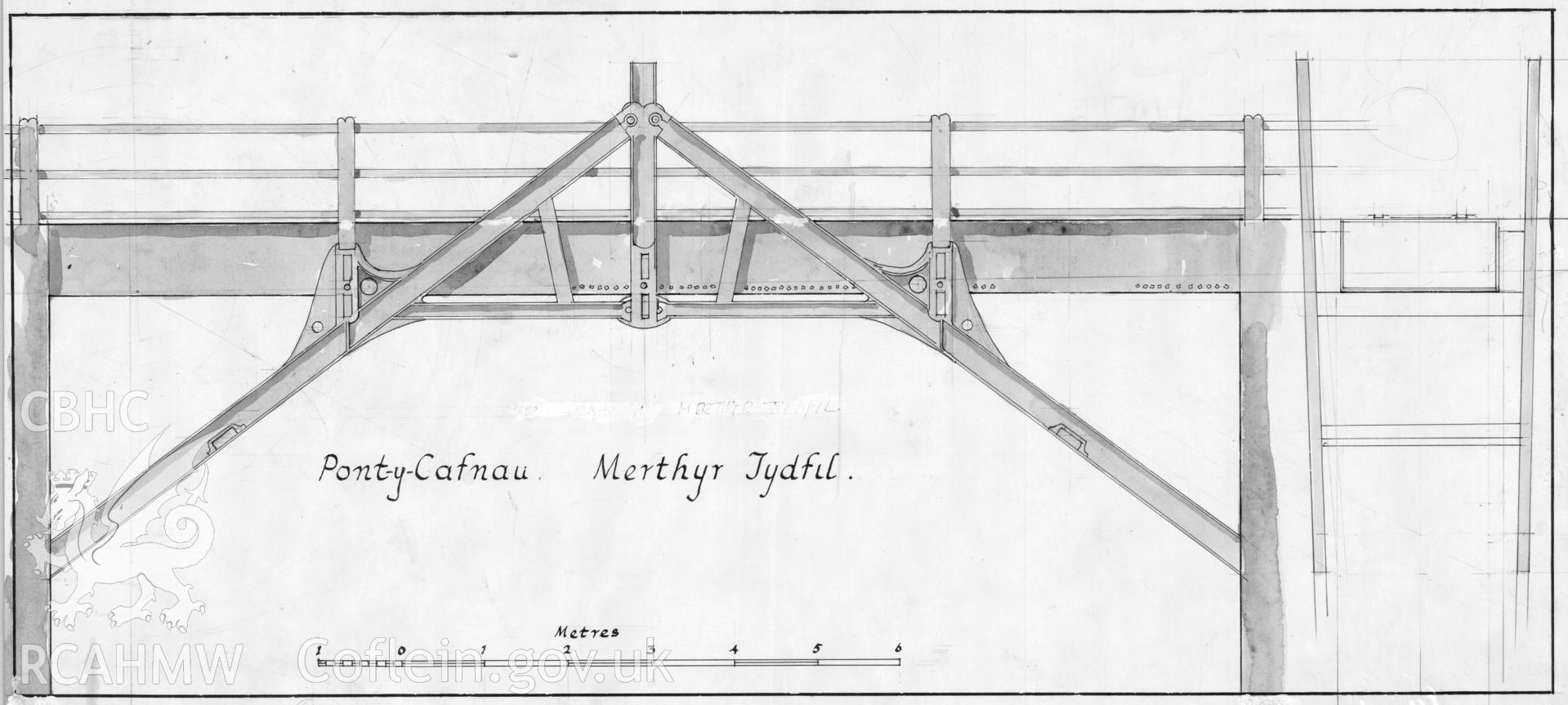 RCAHMW drawing by Douglas Hague, showing elevation of Pont y Cafnau, Merthyr Tydfil.