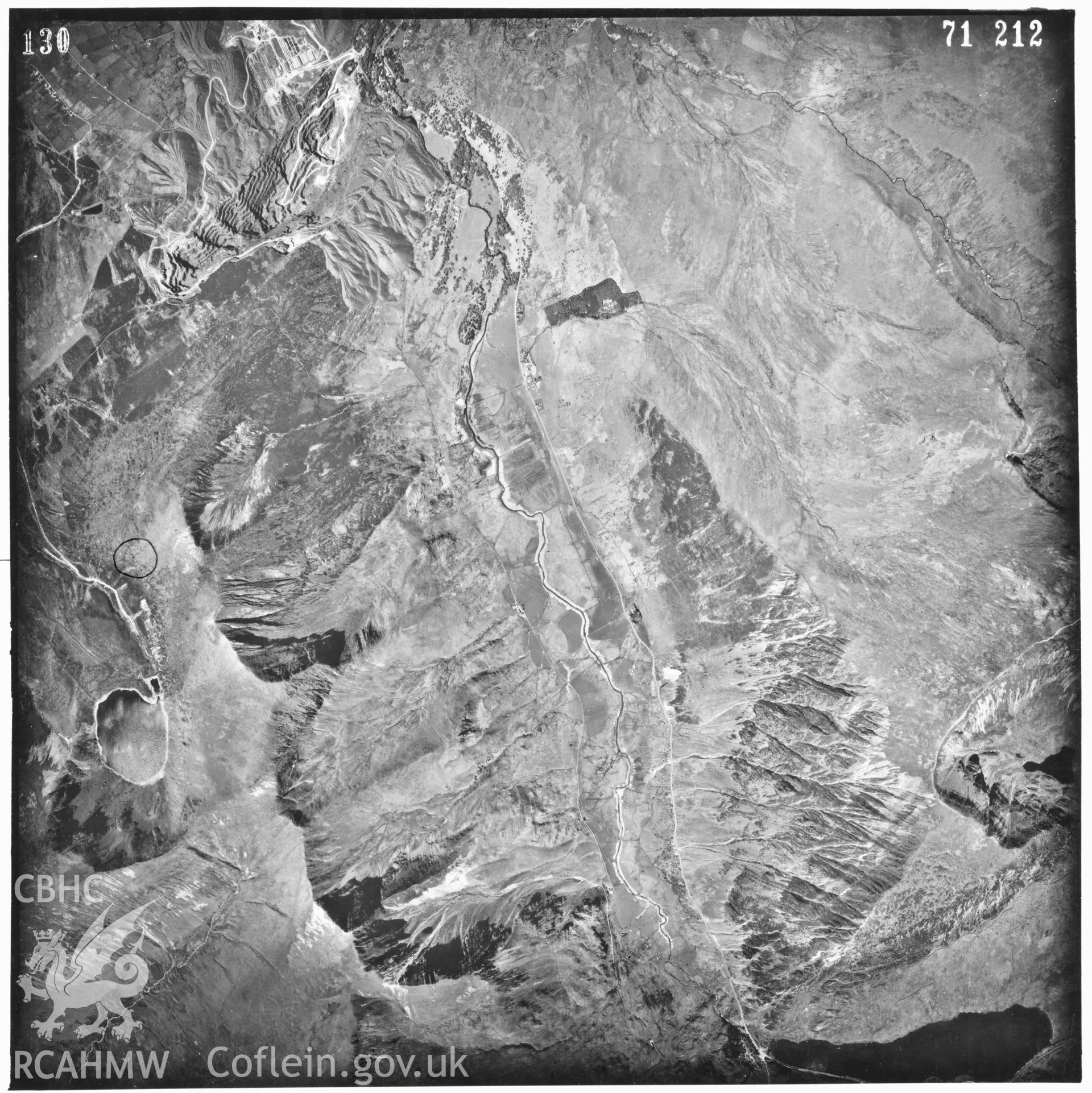 Digitized copy of an aerial photograph showing Penrhyn Slate Quaryy, taken by Ordnance Survey, 1971.