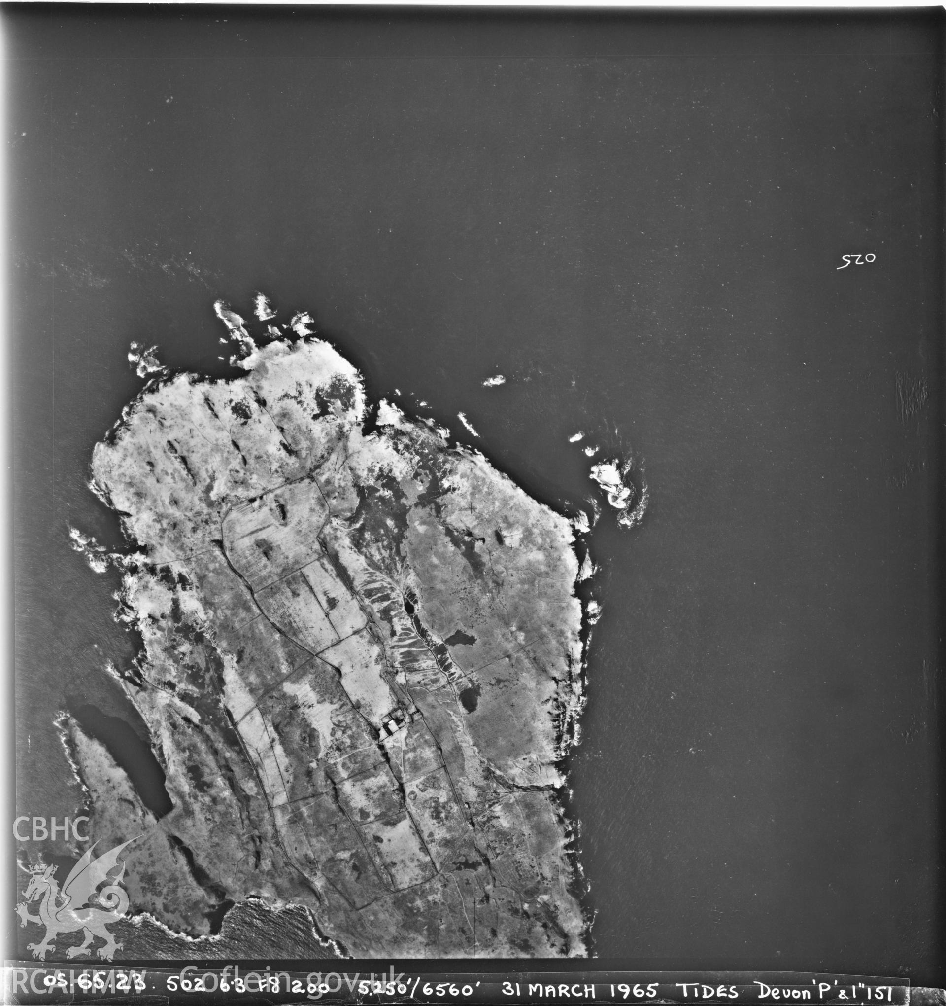 Digitized copy of an aerial photograph showing Skomer Island, taken by Ordnance Survey, 1965