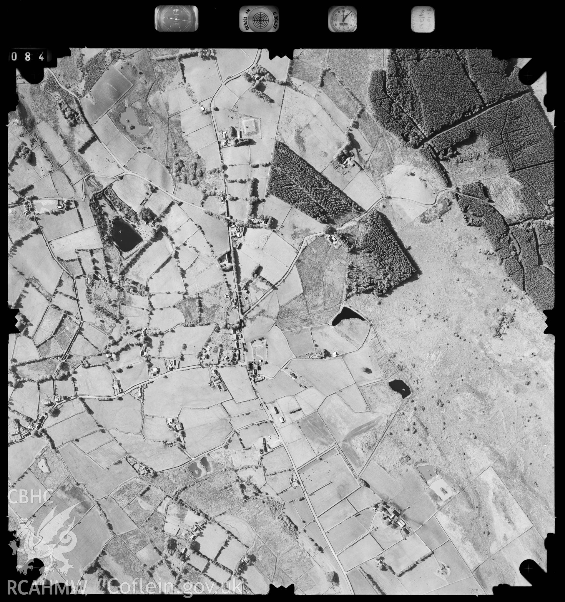 Digitized copy of an aerial photograph showing Penuwch area, Ceredigion, taken by Ordnance Survey, 1994.