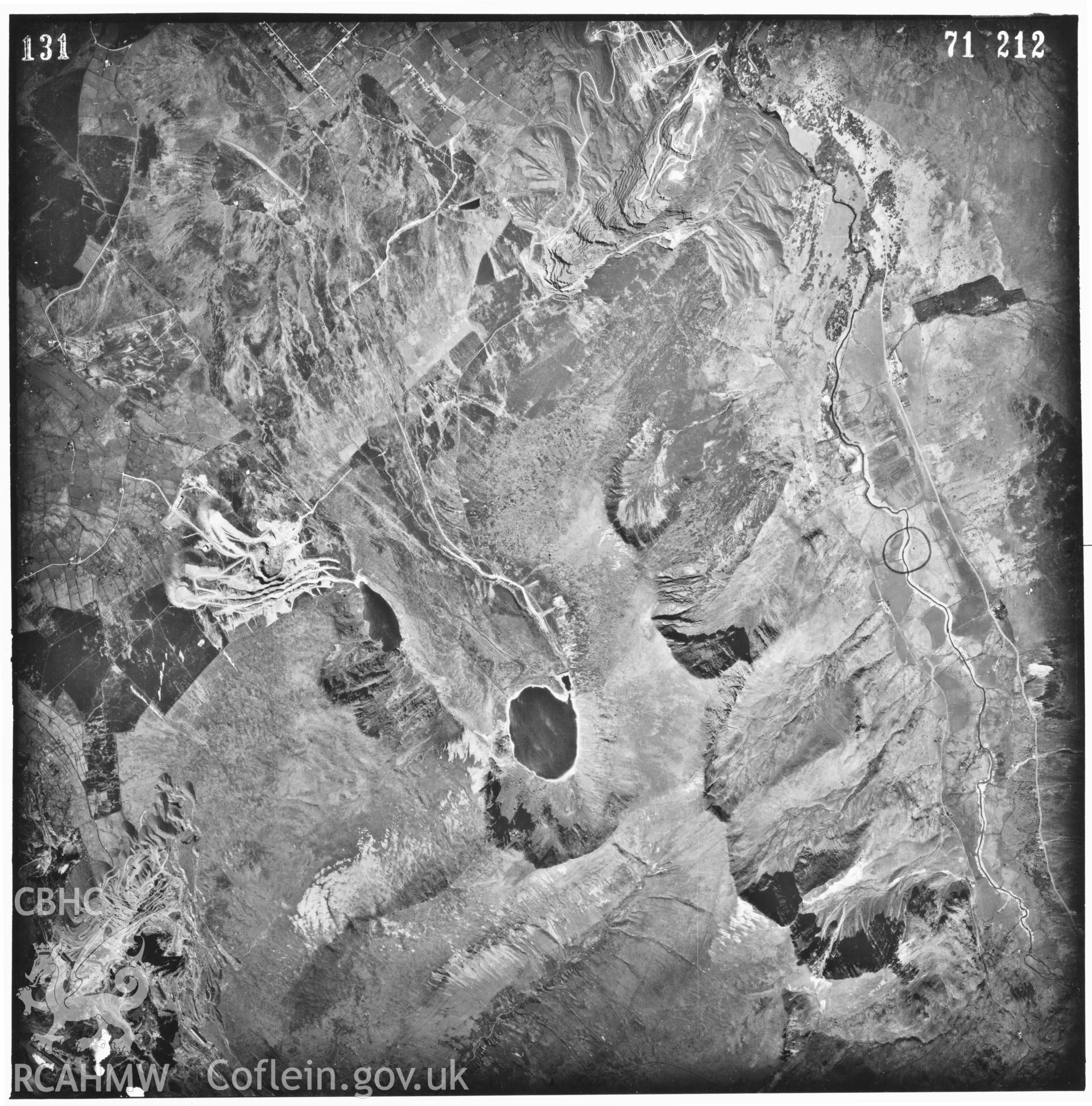 Digitized copy of an aerial photograph showing Penrhyn Slate Quaryy, taken by Ordnance Survey, 1971.