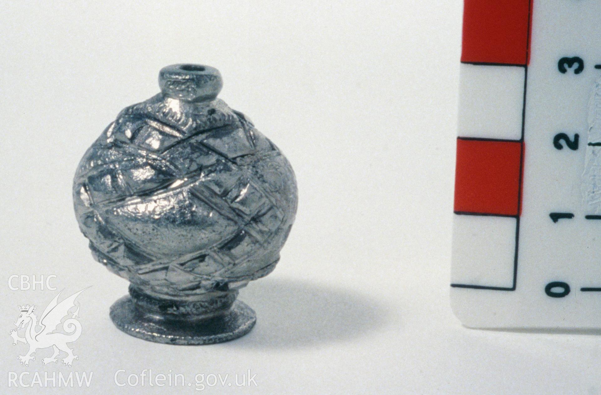 Colour slide showing find, possibly a pommel, from a survey of the Mary designated shipwreck, courtesy of National Museums, Liverpool (Merseyside Maritime Museum)