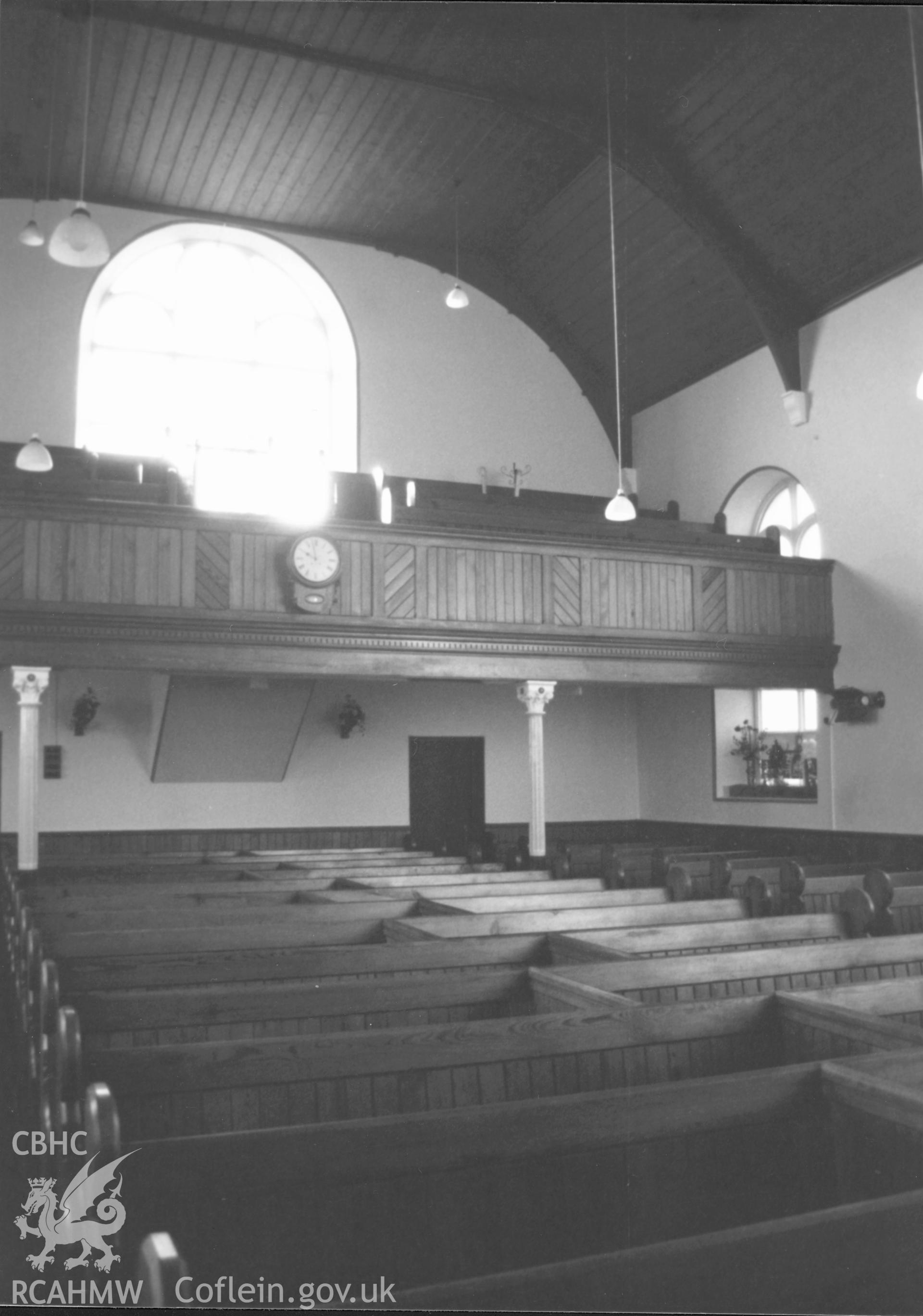 Digital copy of a black and white photograph showing an exterior view of Moriah English Baptist Church, Marloes, taken by Robert Scourfield, c.1996.
