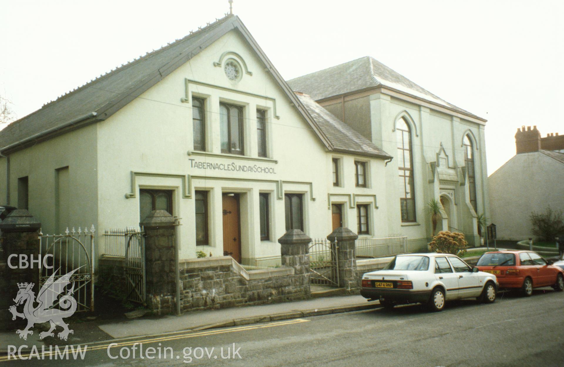 Digital copy of a colour photograph showing an exterior view of the  Tabernacl  Welsh Baptist Chapel, Carmarthen, taken by Robert Scourfield, undated.