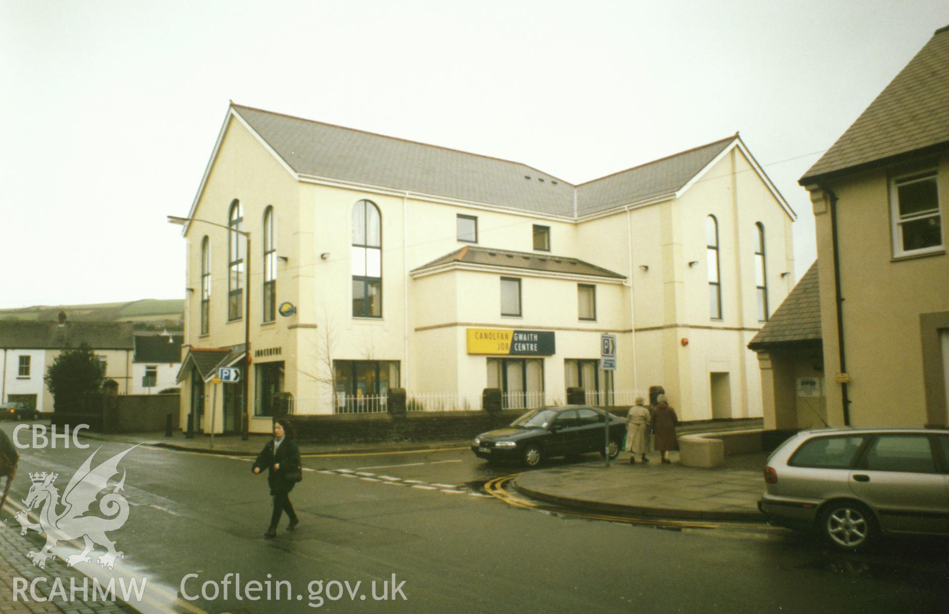 Digital copy of a colour photograph showing an exterior view of the Ebenezer Welsh Wesleyan Chapel, Carmarthen, taken by Robert Scourfield, undated.