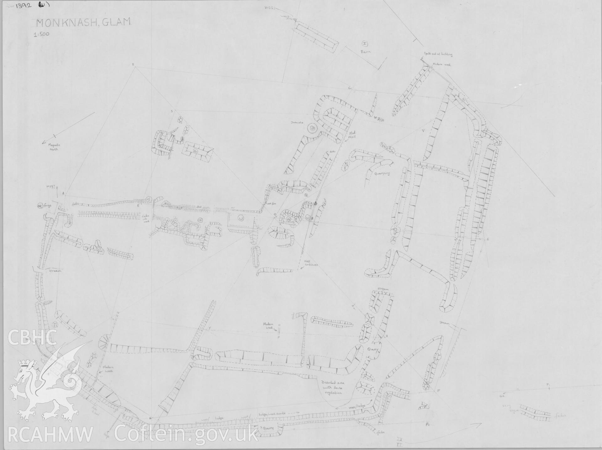 RCAHMW drawing showing plan of Monknash Grange, Glamorgan.