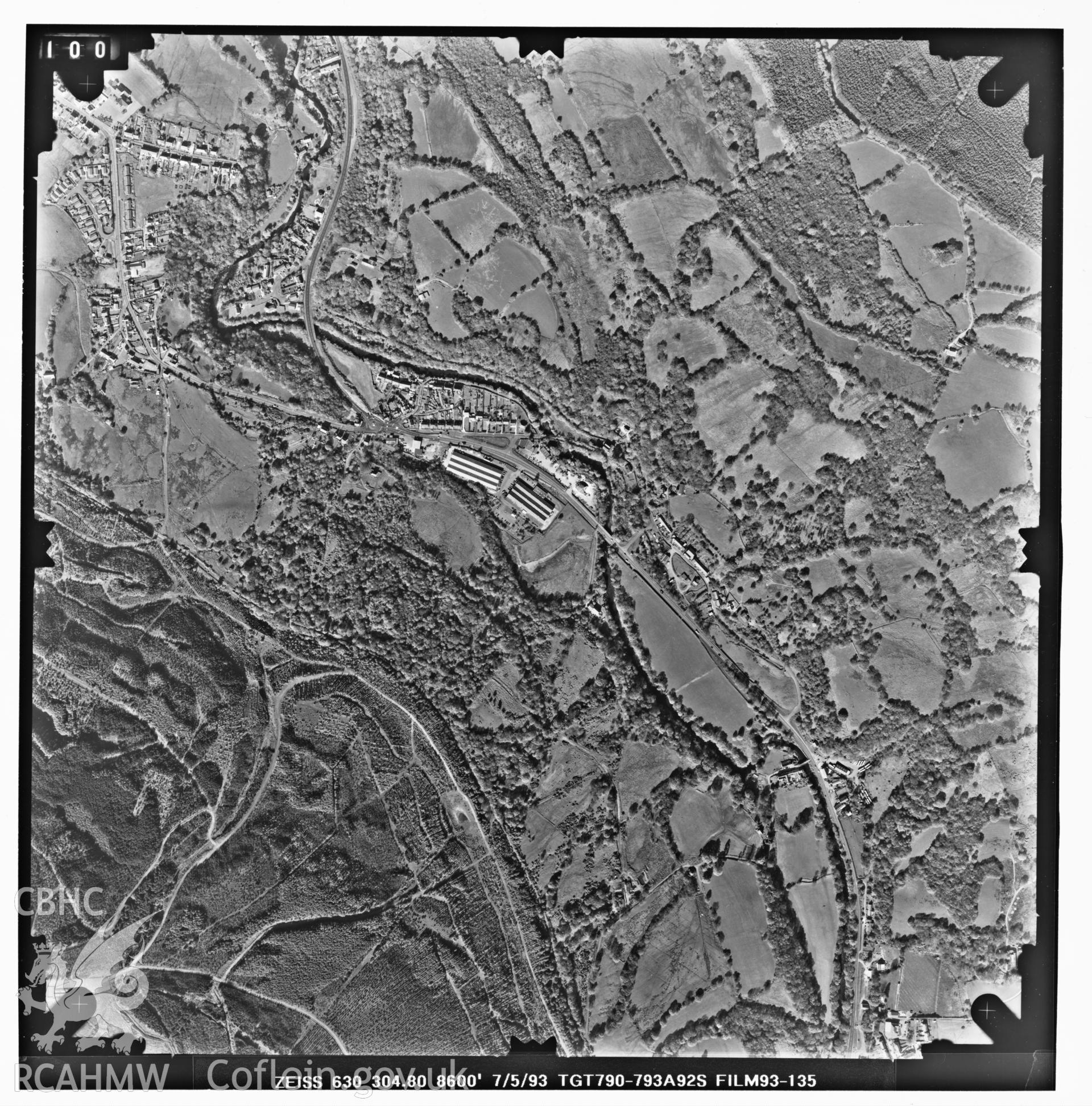 Digitized copy of an aerial photograph showing Abercraf area, taken by Ordnance Survey, 1993.