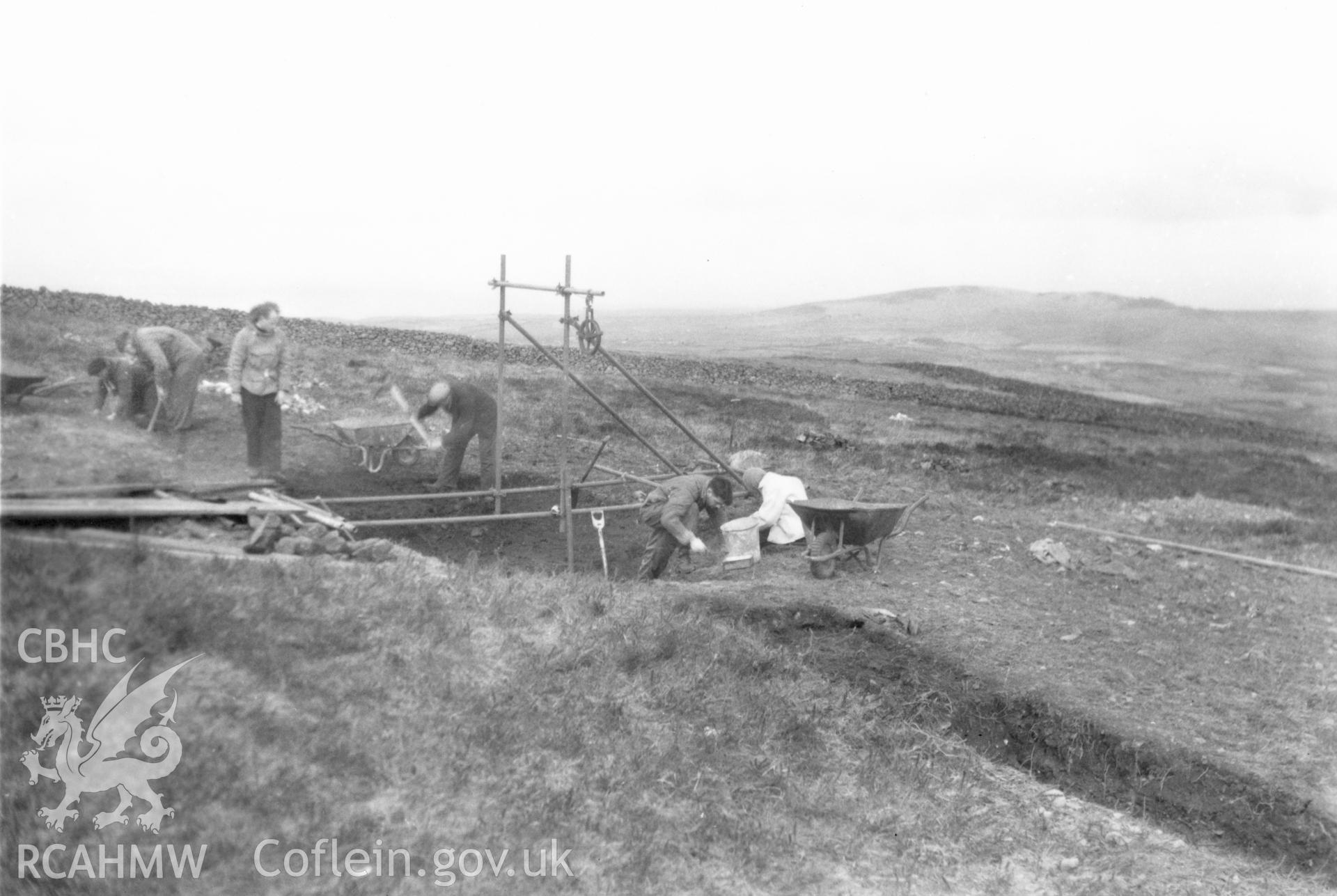 Neolithic Axe Factory, Mynydd Rhiw, Caernarvonshire; black and white photograph taken during the 1959 excavations.