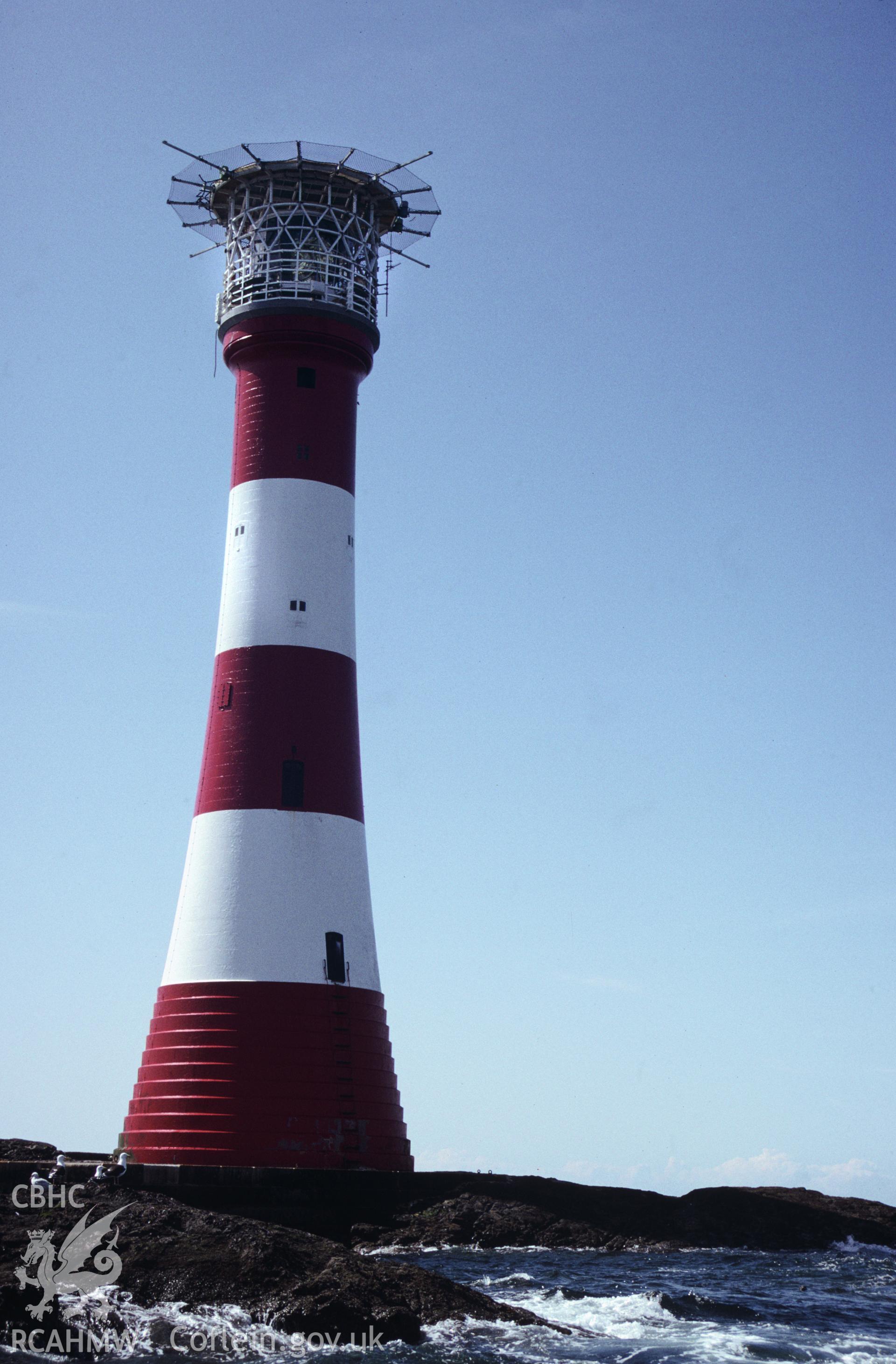 Ground view of a lighthouse at The Smalls, one of a set of 22 colour slides from a survey of the Smalls designated shipwreck area, carried out by the Archaeological Diving Unit.