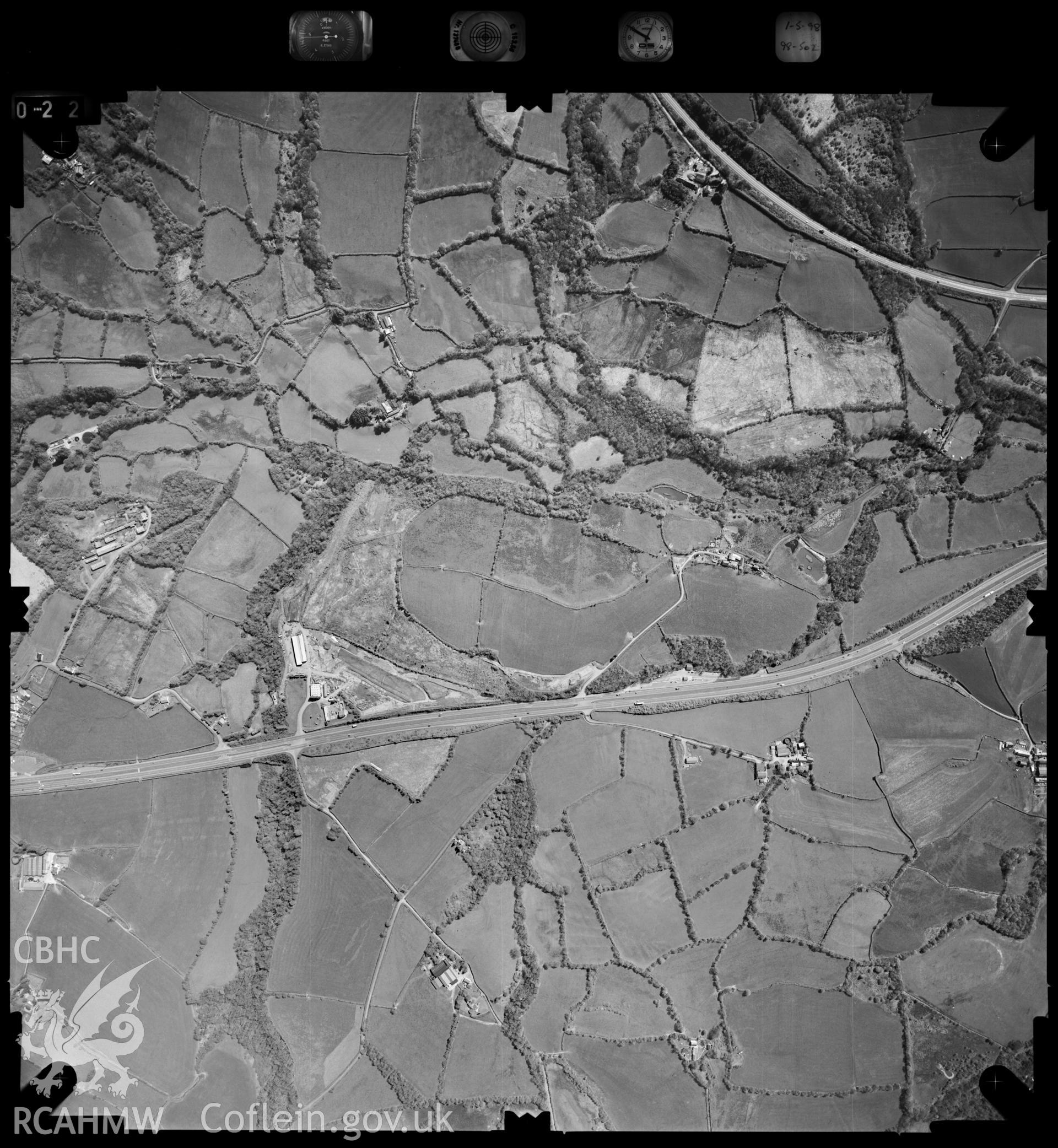 Digitized copy of an aerial photograph showing Crosshands area, taken by Ordnance Survey, 1998.