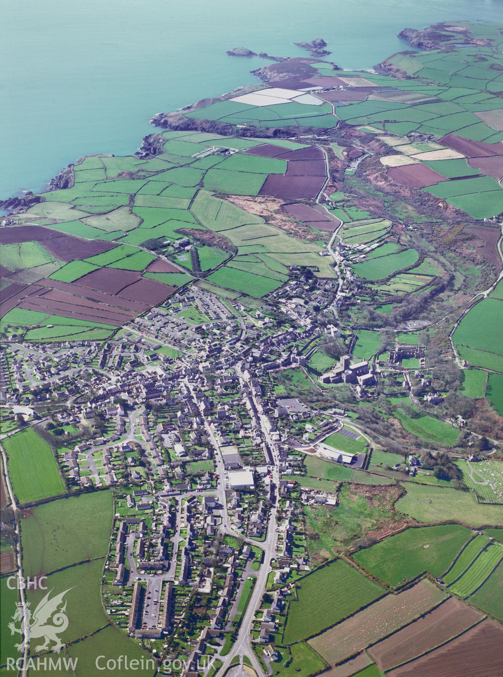 RCAHMW colour oblique aerial photograph of St Davids. Taken by Toby Driver 2002