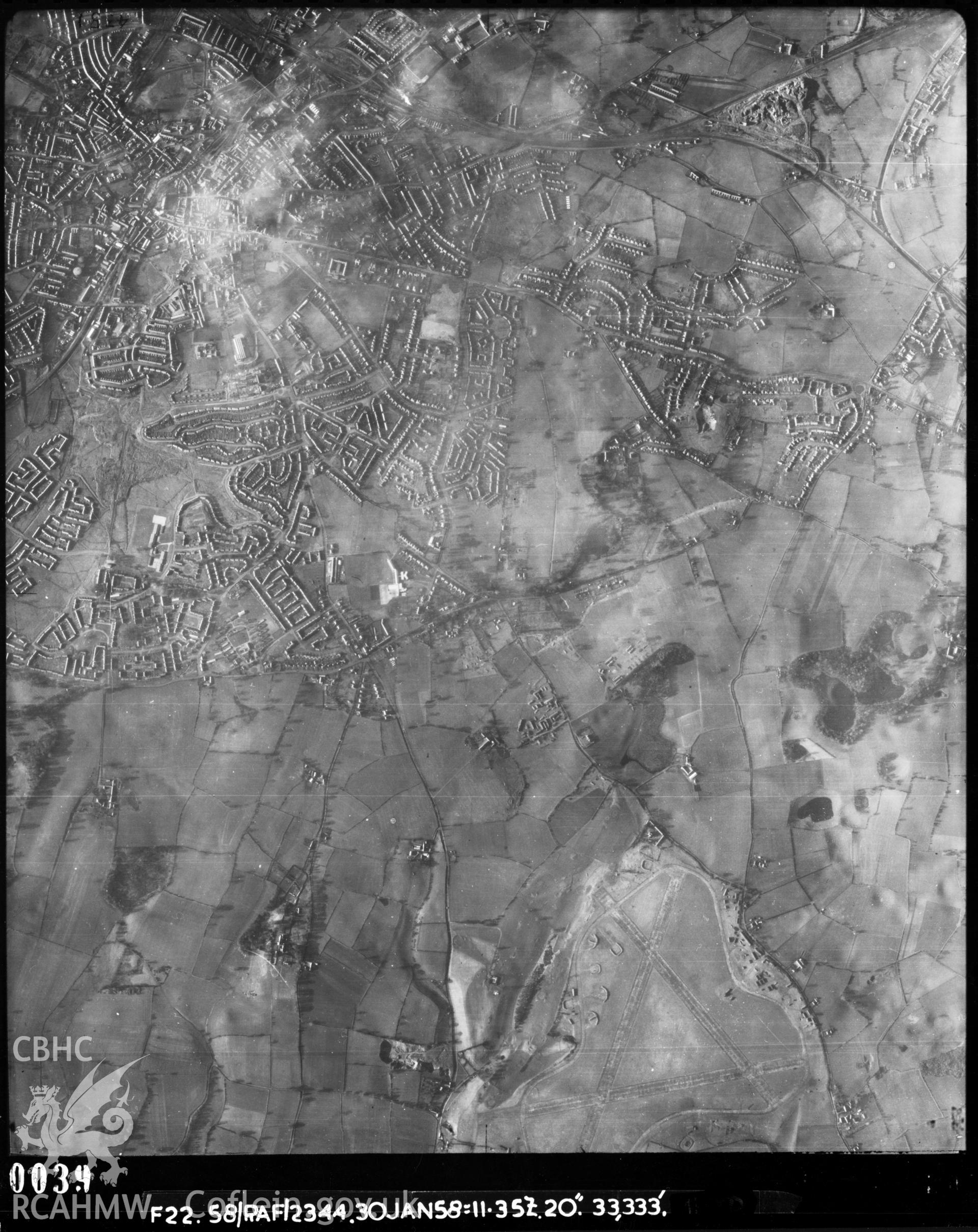 Black and white vertical aerial photograph, taken by the RAF, of  Acton Park area, 1958.