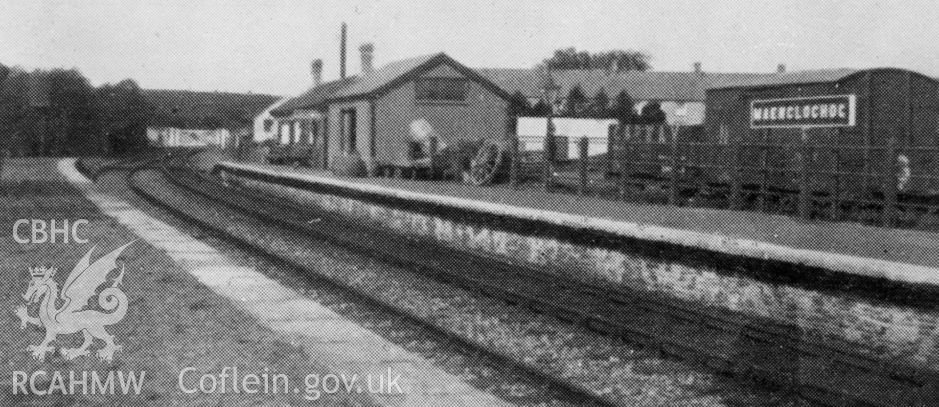Black and white postcard dated 1950, showing view of Maenclochog Railway Station. From Rokeby Album VIII, no.57. .